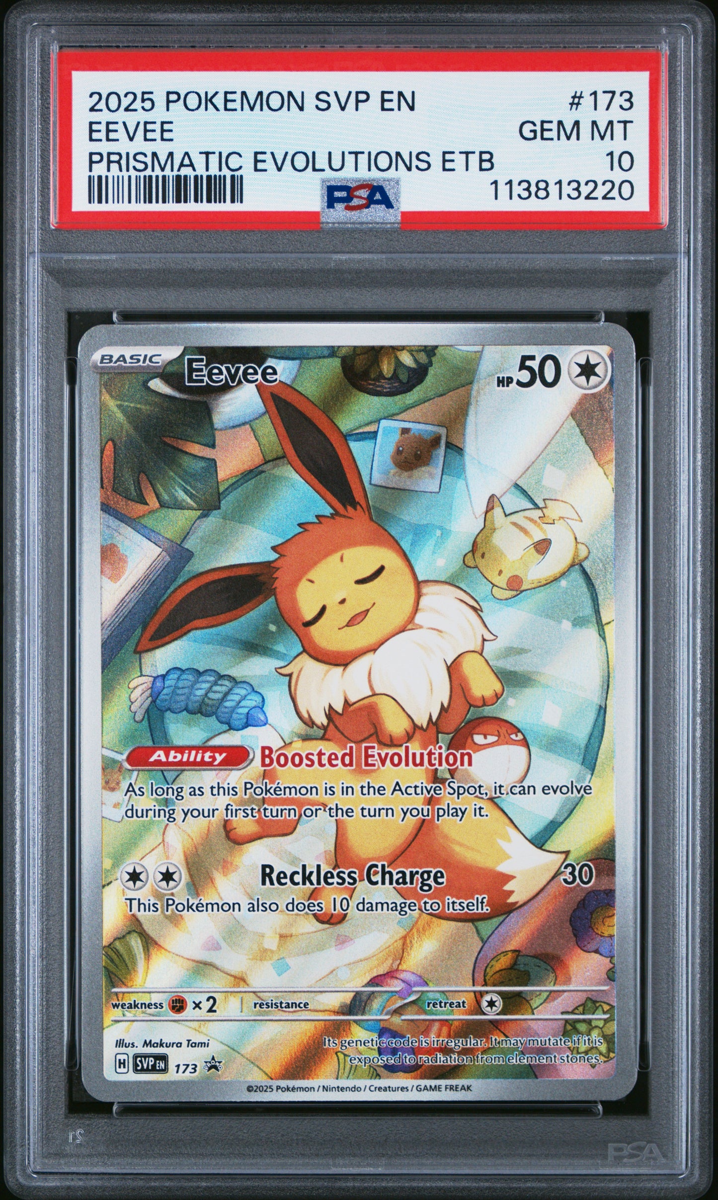 EEVEE 173/SVP Common POKEMON SVP EN-SV BLACK STAR PROMO PRISMATIC EVOLUTIONS ETB PSA10 GEM MT 10 PSA population 23245 <a href=https://www.psacard.com/cert/113813220/psa>https://www.psacard.com/cert/113813220/psa</a>
