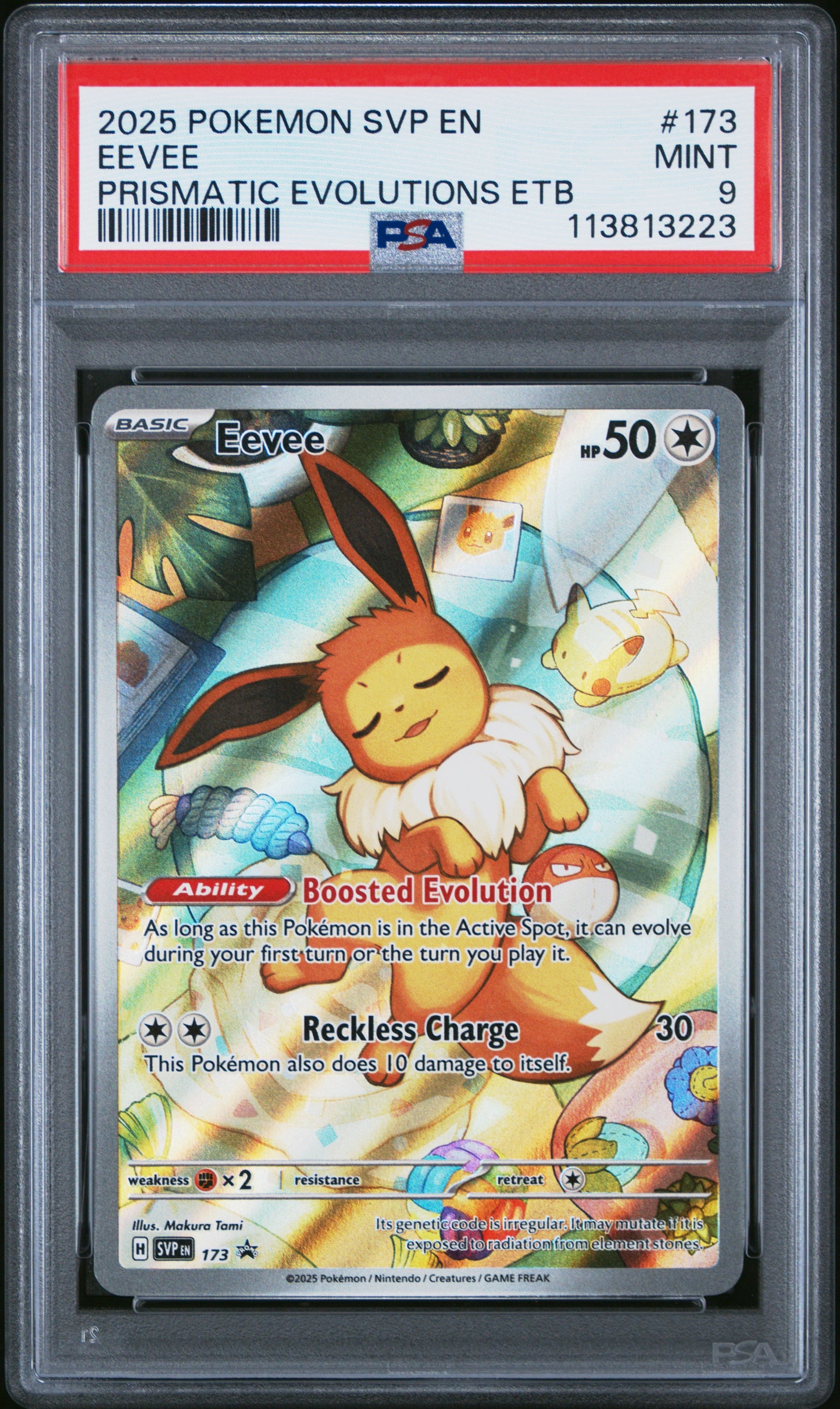 EEVEE 173/SVP Common POKEMON SVP EN-SV BLACK STAR PROMO PRISMATIC EVOLUTIONS ETB PSA9 MINT 9 PSA population 24772 <a href=https://www.psacard.com/cert/113813223/psa>https://www.psacard.com/cert/113813223/psa</a>
