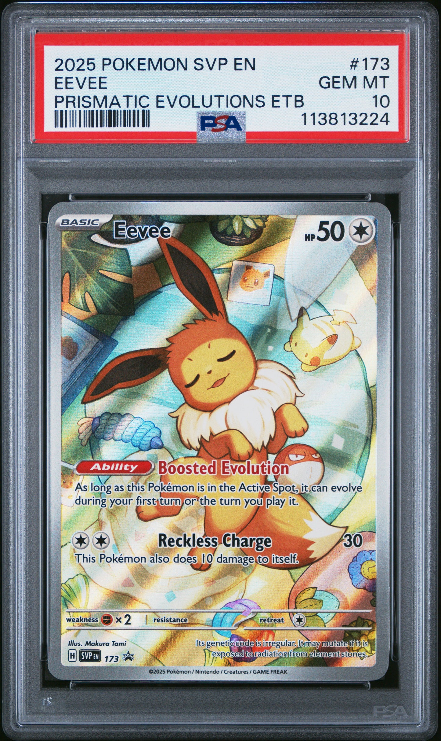 EEVEE 173/SVP Common POKEMON SVP EN-SV BLACK STAR PROMO PRISMATIC EVOLUTIONS ETB PSA10 GEM MT 10 PSA population 23245 <a href=https://www.psacard.com/cert/113813224/psa>https://www.psacard.com/cert/113813224/psa</a>