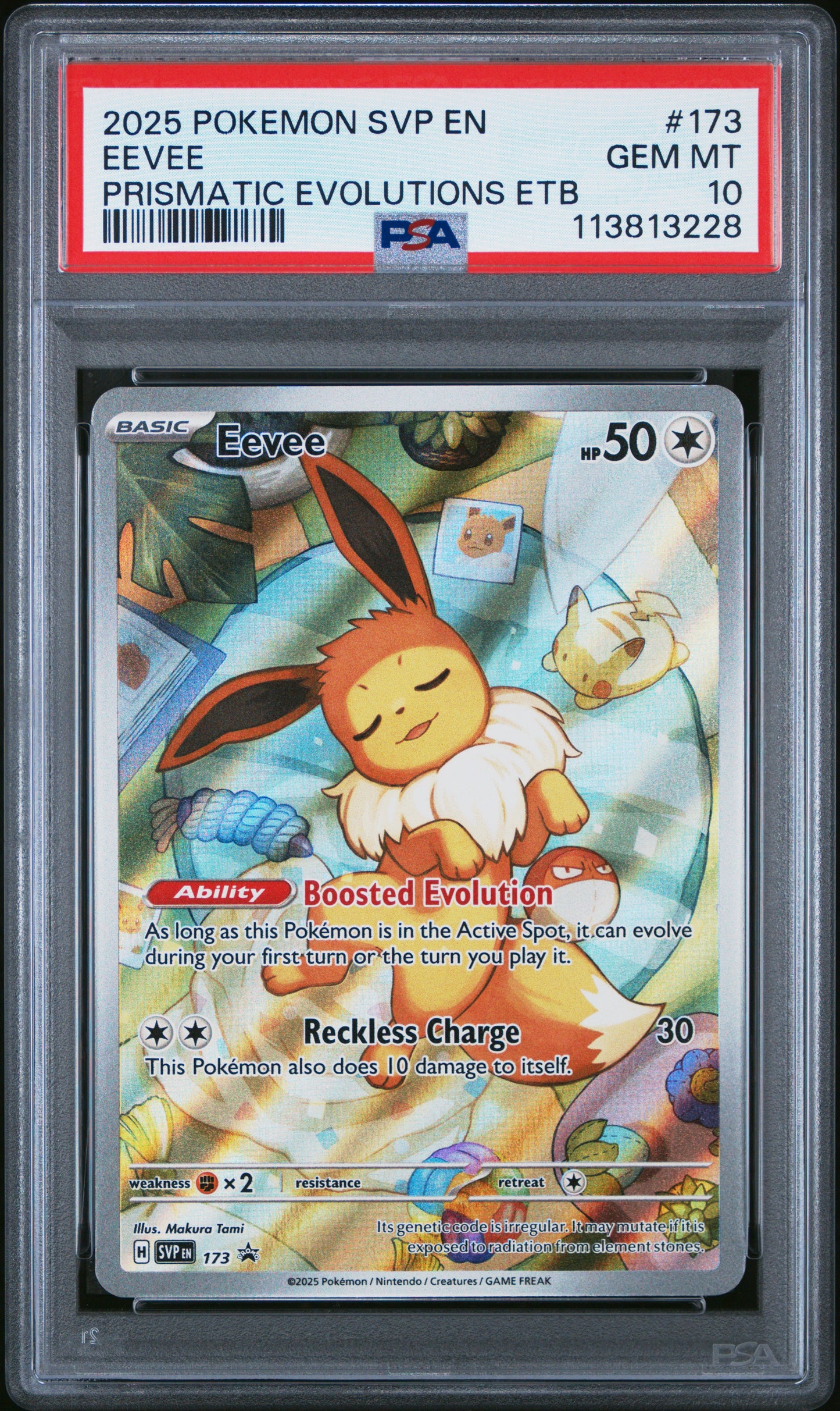EEVEE 173/SVP Common POKEMON SVP EN-SV BLACK STAR PROMO PRISMATIC EVOLUTIONS ETB PSA10 GEM MT 10 PSA population 23245 <a href=https://www.psacard.com/cert/113813228/psa>https://www.psacard.com/cert/113813228/psa</a>