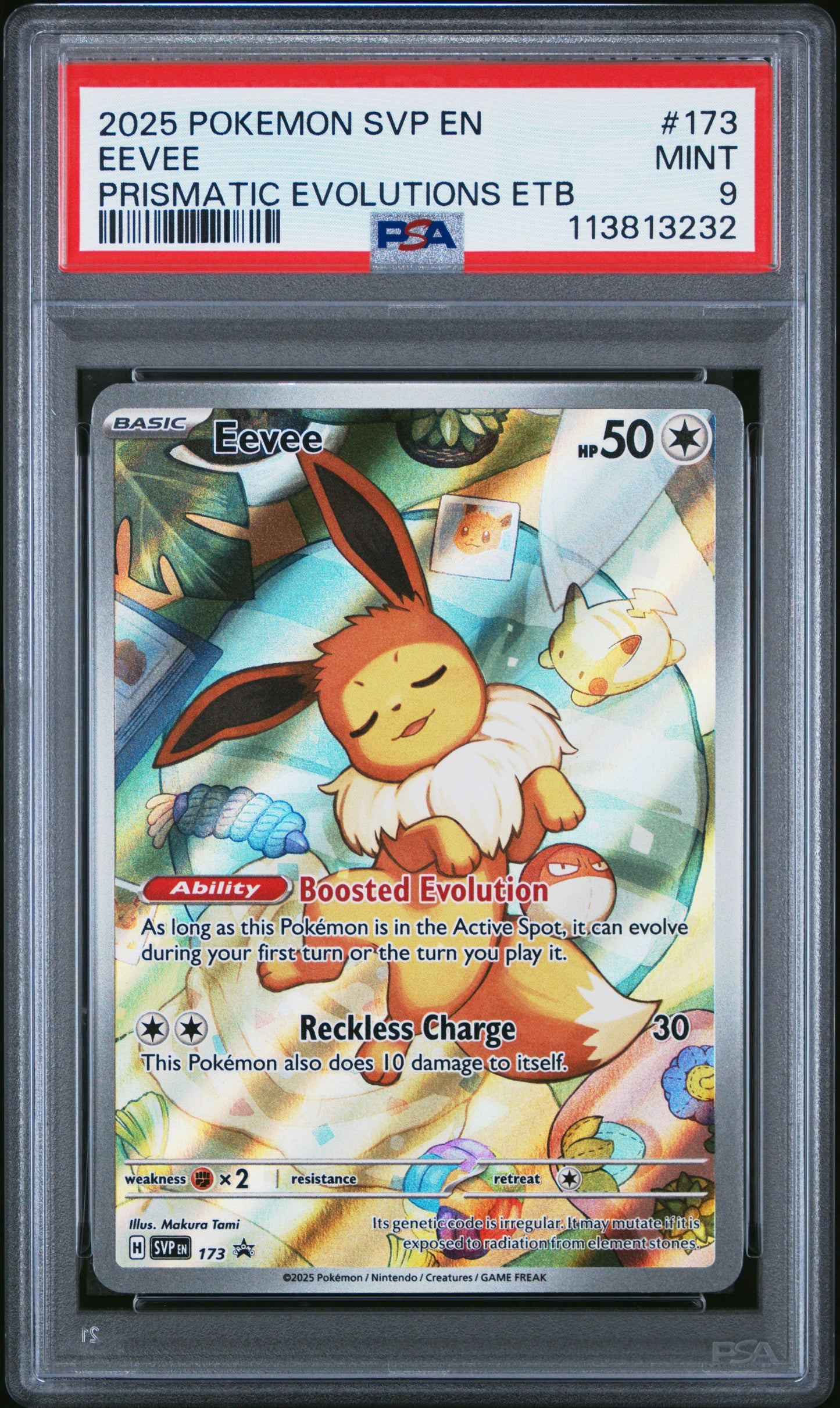 EEVEE 173/SVP Common POKEMON SVP EN-SV BLACK STAR PROMO PRISMATIC EVOLUTIONS ETB PSA9 MINT 9 PSA population 24772 <a href=https://www.psacard.com/cert/113813232/psa>https://www.psacard.com/cert/113813232/psa</a>