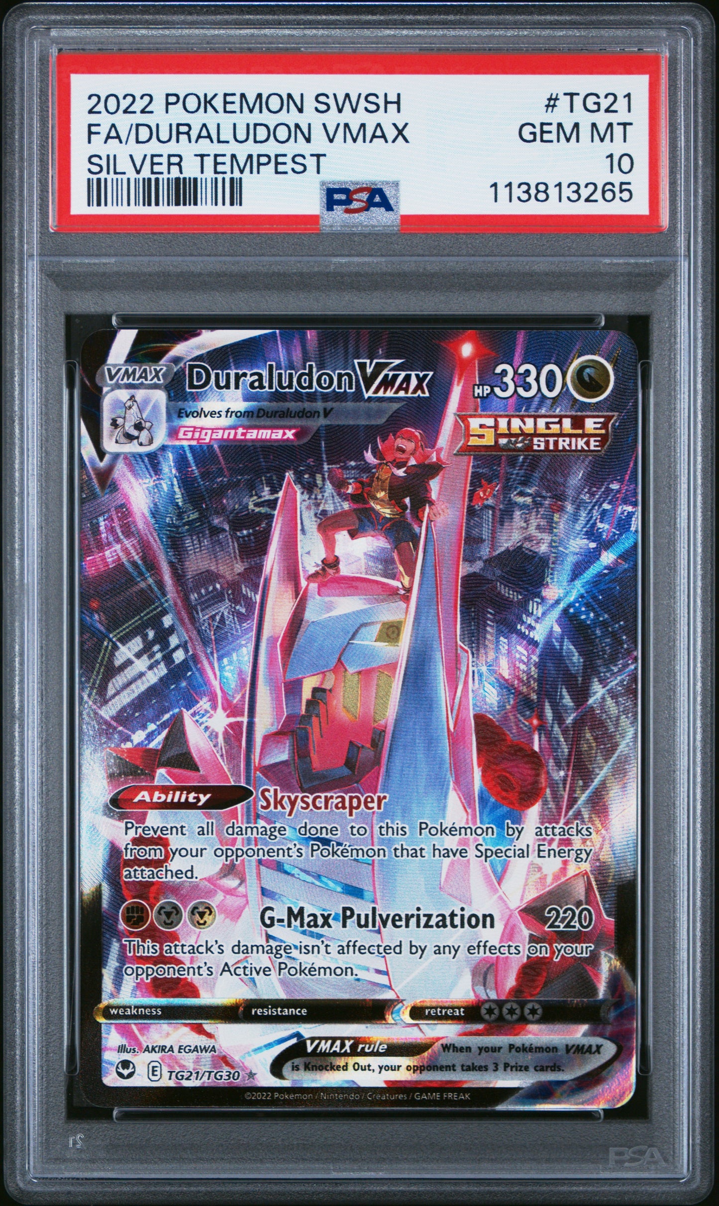 FA/DURALUDON VMAX TG21/TG30 Common POKEMON SWORD & SHIELD SILVER TEMPEST SILVER TEMPEST PSA10 GEM MT 10 PSA population 791 <a href=https://www.psacard.com/cert/113813265/psa>https://www.psacard.com/cert/113813265/psa</a>