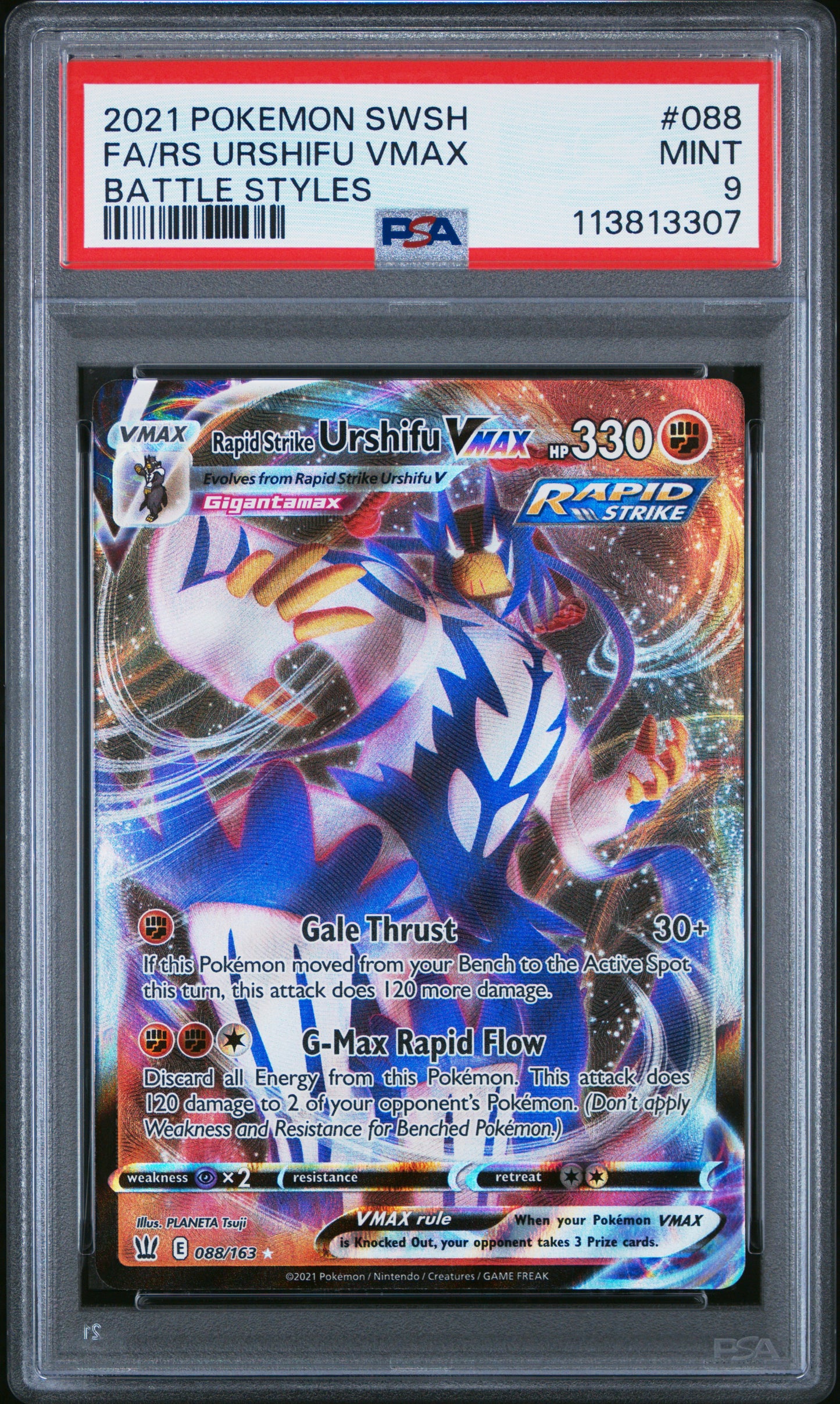 FA/RS URSHIFU VMAX 88/163 Common POKEMON SWORD & SHIELD BATTLE STYLES BATTLE STYLES PSA9 MINT 9 PSA population 123 <a href=https://www.psacard.com/cert/113813307/psa>https://www.psacard.com/cert/113813307/psa</a>