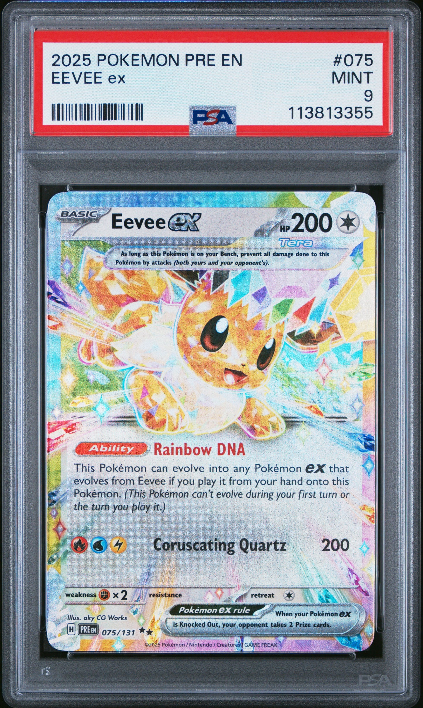 EEVEE EX 75/131 Common POKEMON PRE EN-PRISMATIC EVOLUTIONS PSA9 MINT 9 PSA population 902 <a href=https://www.psacard.com/cert/113813355/psa>https://www.psacard.com/cert/113813355/psa</a>