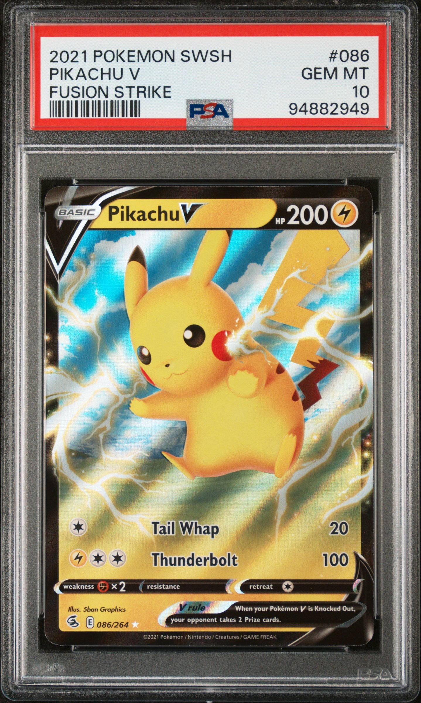 PIKACHU V 86/264 Common POKEMON SWORD & SHIELD FUSION STRIKE FUSION STRIKE PSA10 GEM MT 10 PSA population 152 <a href=https://www.psacard.com/cert/94882949/psa>https://www.psacard.com/cert/94882949/psa</a>