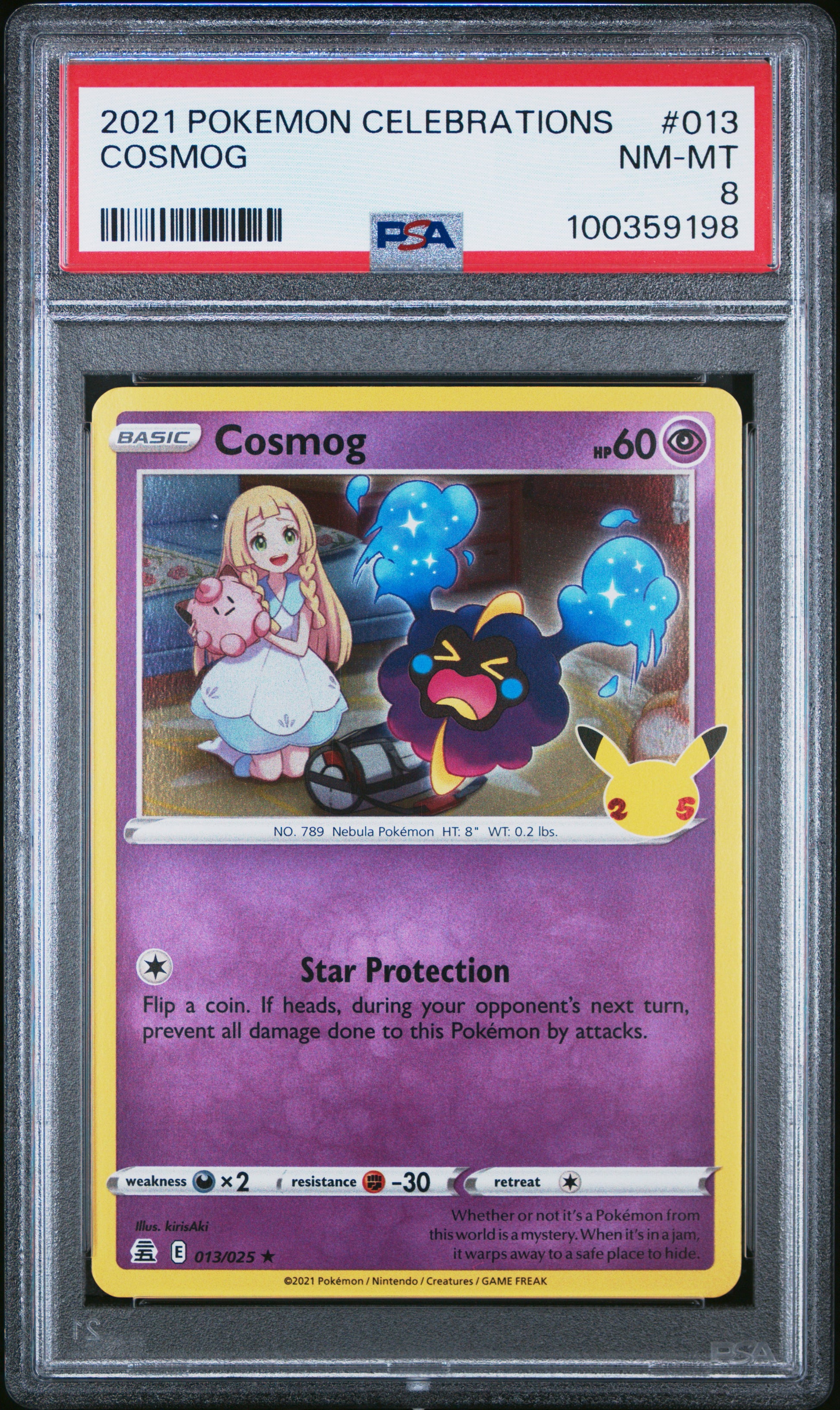 COSMOG 13/25 Common POKEMON CELEBRATIONS PSA8 NM-MT 8 PSA population 146 <a href=https://www.psacard.com/cert/100359198/psa>https://www.psacard.com/cert/100359198/psa</a>