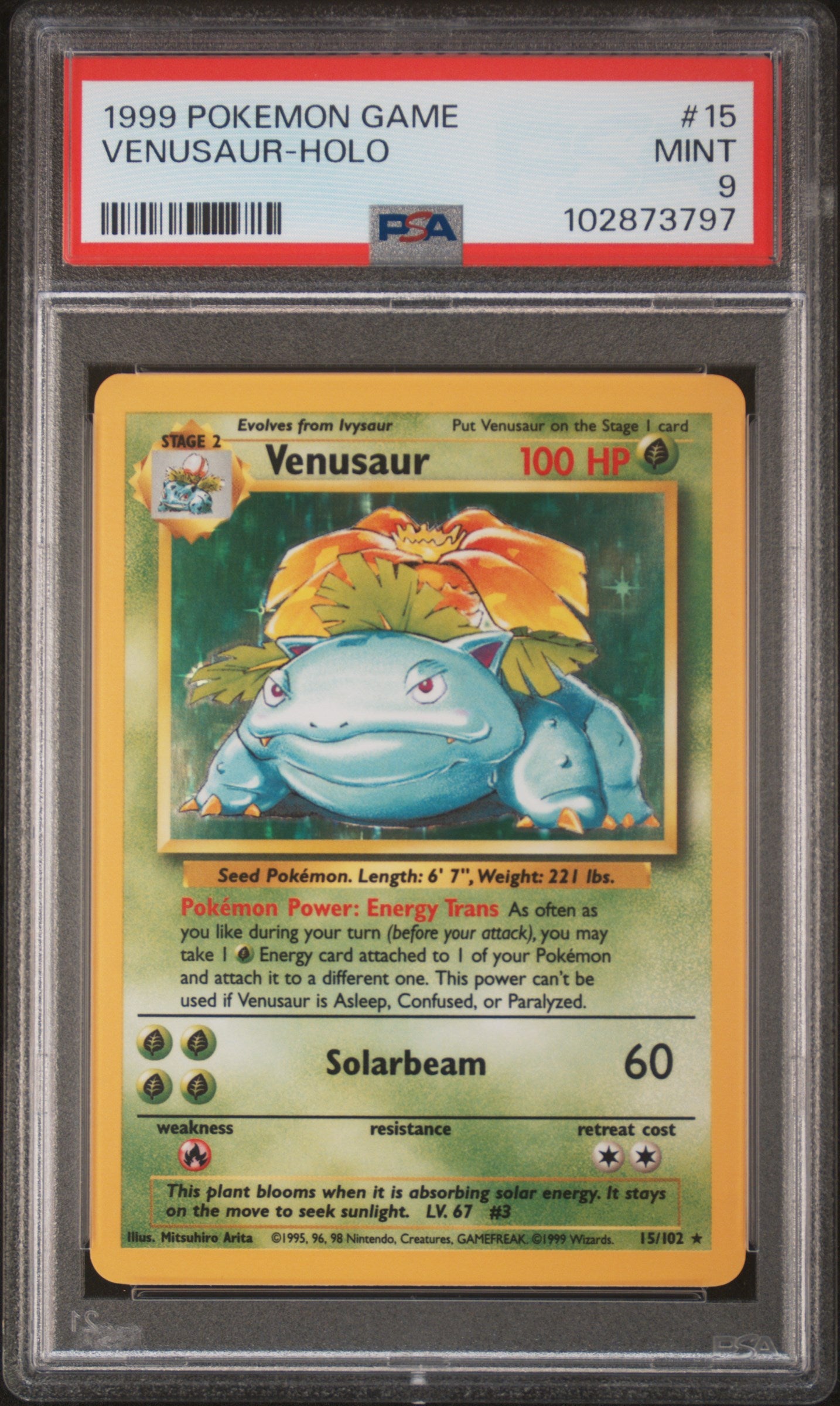 VENUSAUR-HOLO 15/102 Unlimited POKEMON GAME PSA9 MINT 9 PSA population 5557 <a href=https://www.psacard.com/cert/102873797/psa>https://www.psacard.com/cert/102873797/psa</a>