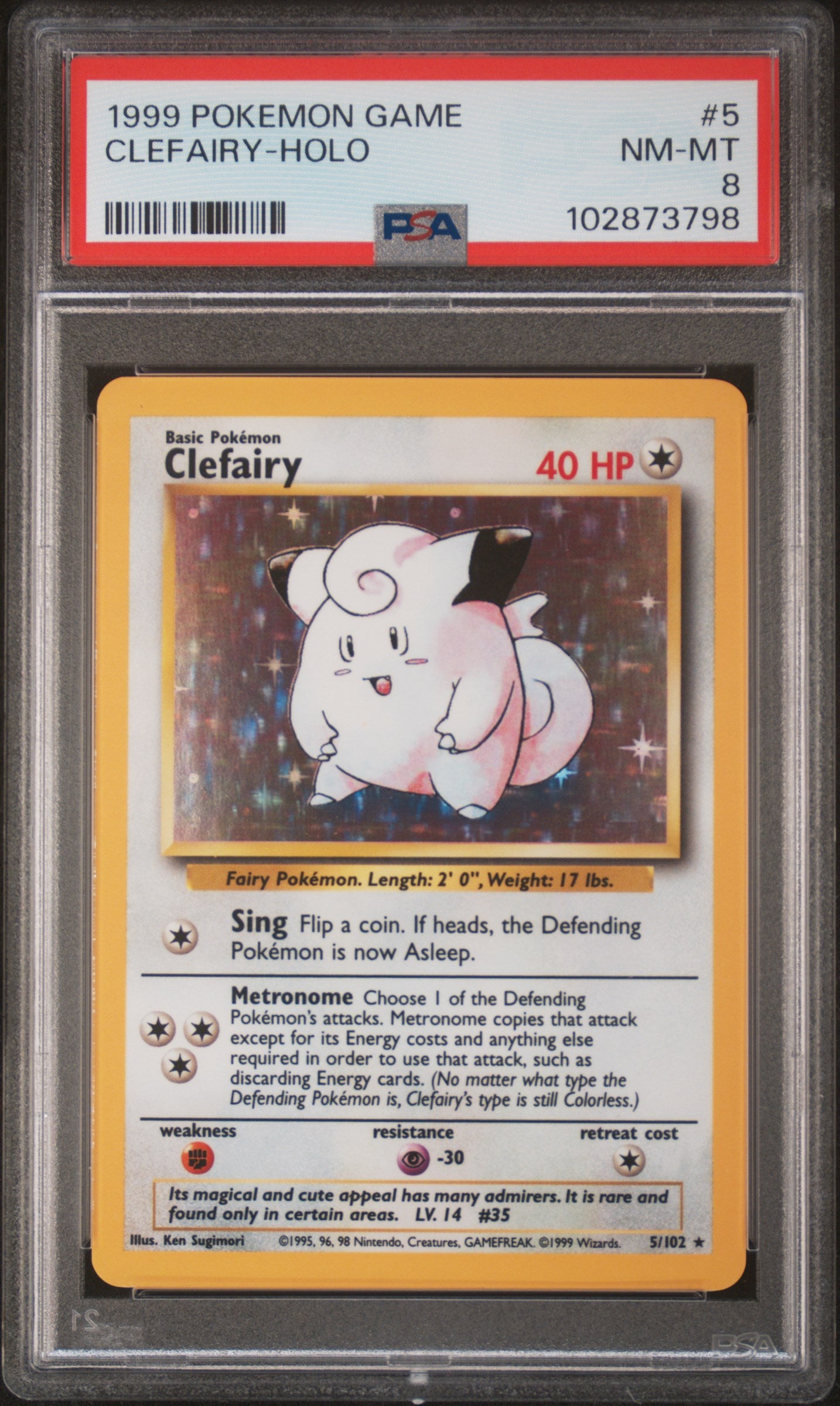 CLEFAIRY-HOLO 5/102 Unlimited POKEMON GAME PSA8 NM-MT 8 PSA population 3353 <a href=https://www.psacard.com/cert/102873798/psa>https://www.psacard.com/cert/102873798/psa</a>