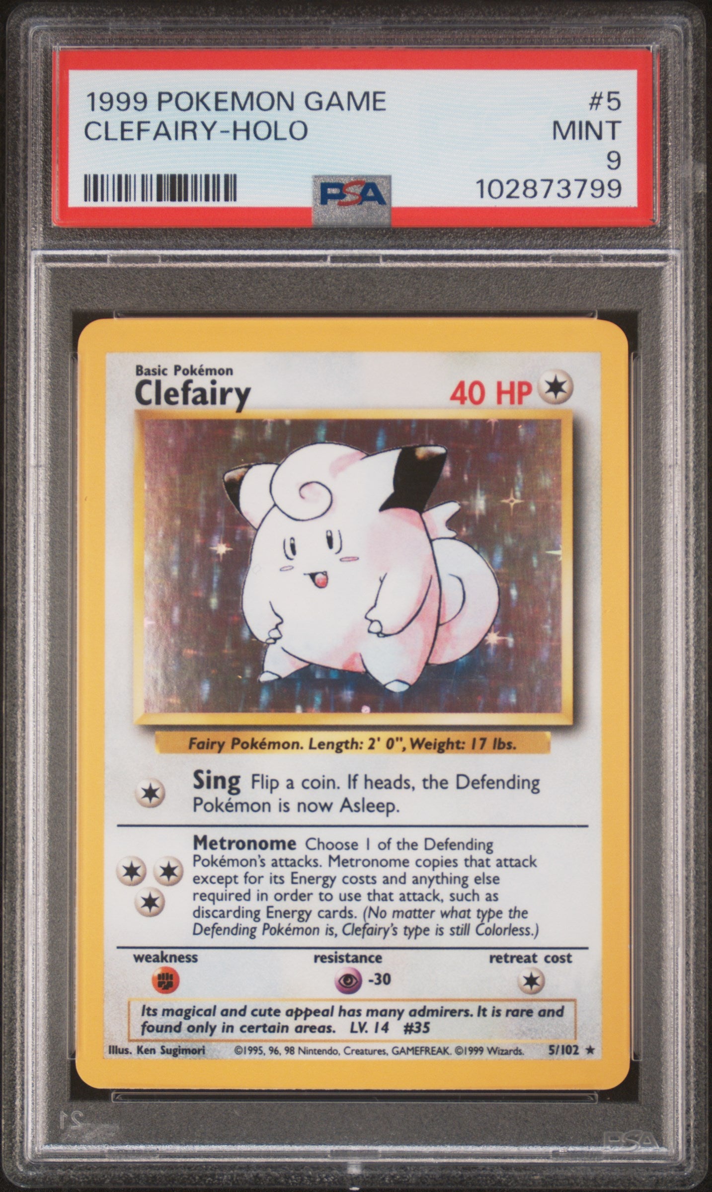 CLEFAIRY-HOLO 5/102 Unlimited POKEMON GAME PSA9 MINT 9 PSA population 2235 <a href=https://www.psacard.com/cert/102873799/psa>https://www.psacard.com/cert/102873799/psa</a>