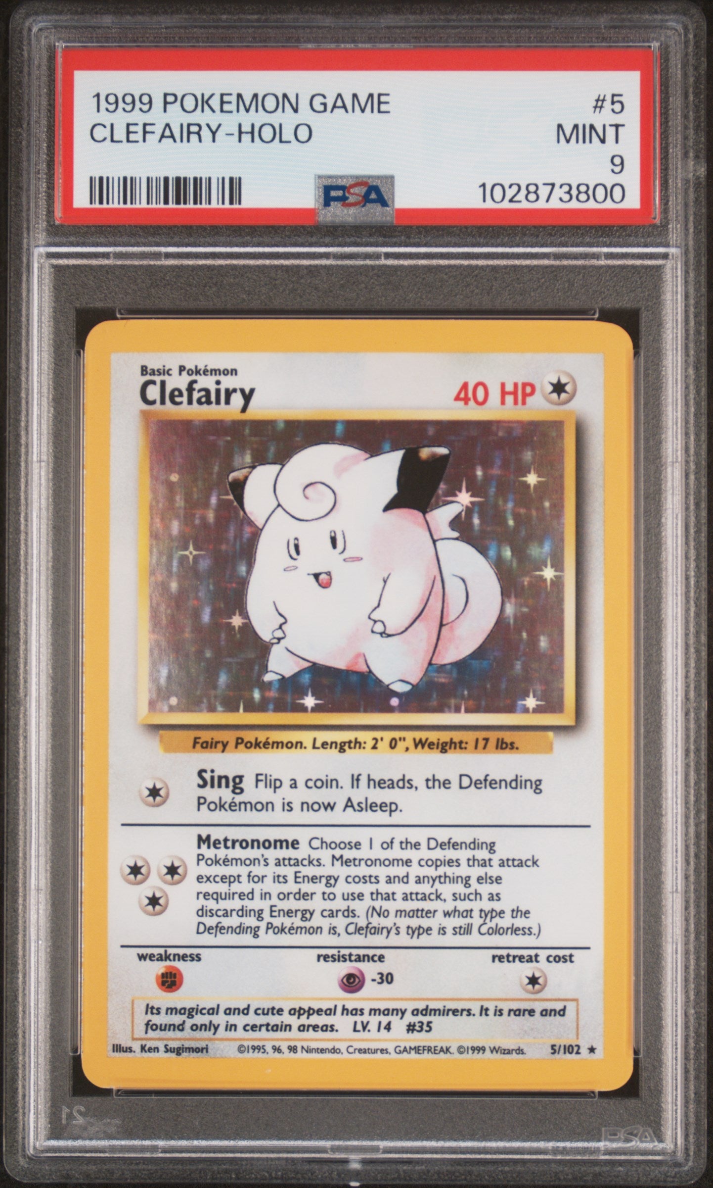 CLEFAIRY-HOLO 5/102 Unlimited POKEMON GAME PSA9 MINT 9 PSA population 2235 <a href=https://www.psacard.com/cert/102873800/psa>https://www.psacard.com/cert/102873800/psa</a>