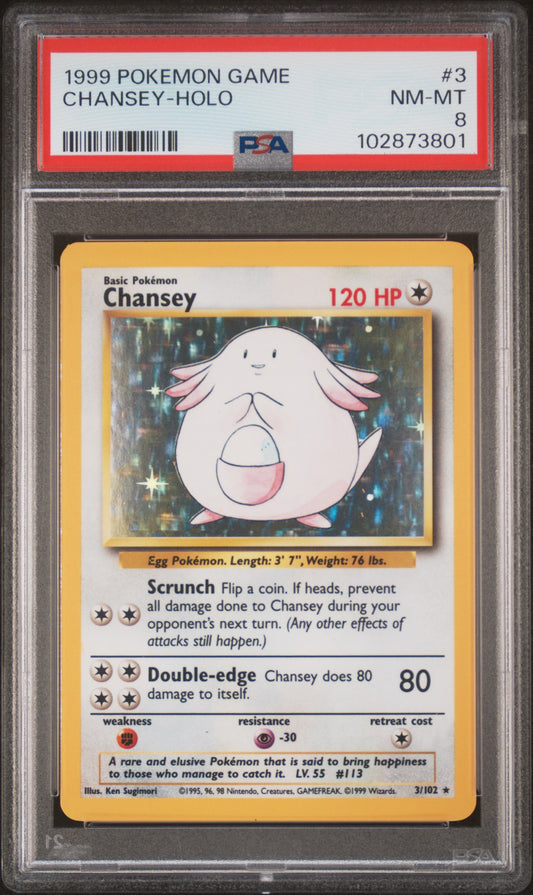 CHANSEY-HOLO 3/102 Unlimited POKEMON GAME PSA8 NM-MT 8 PSA population 3627 <a href=https://www.psacard.com/cert/102873801/psa>https://www.psacard.com/cert/102873801/psa</a>