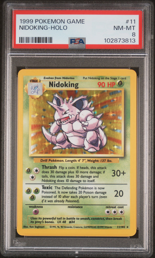NIDOKING-HOLO 11/102 Unlimited POKEMON GAME PSA8 NM-MT 8 PSA population 3833 <a href=https://www.psacard.com/cert/102873813/psa>https://www.psacard.com/cert/102873813/psa</a>