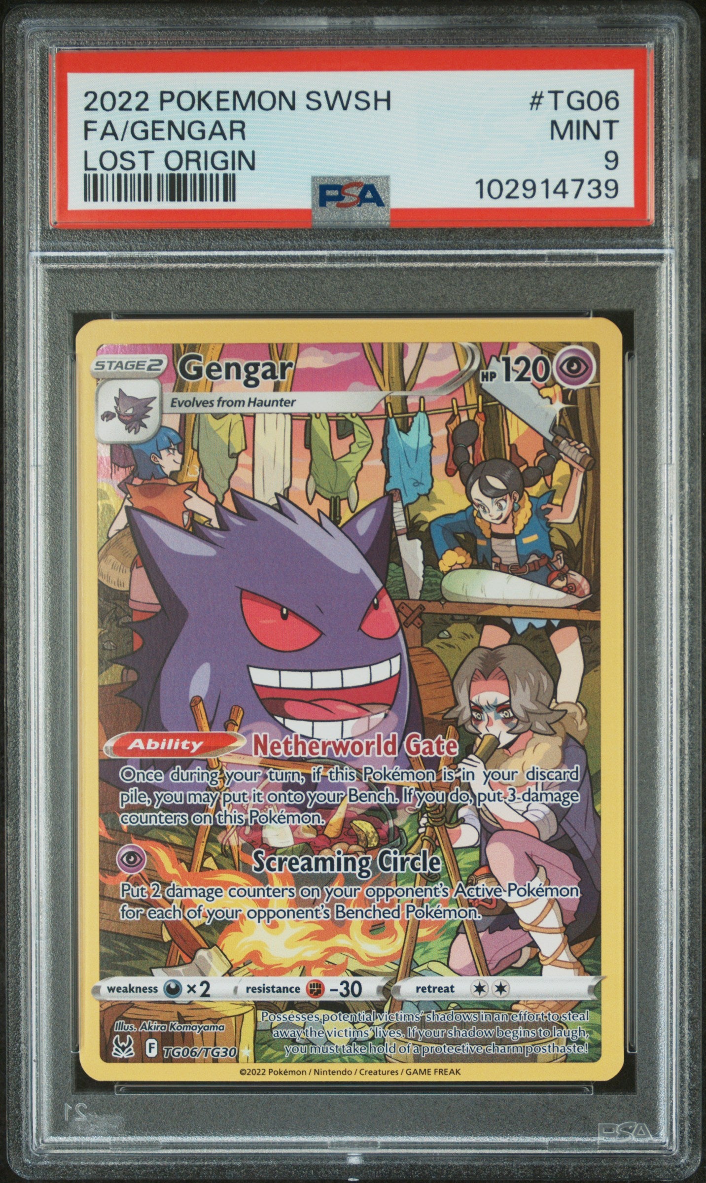 FA/GENGAR TG06/TG30 Common POKEMON SWORD & SHIELD LOST ORIGIN LOST ORIGIN PSA9 MINT 9 PSA population 6375 <a href=https://www.psacard.com/cert/102914739/psa>https://www.psacard.com/cert/102914739/psa</a>