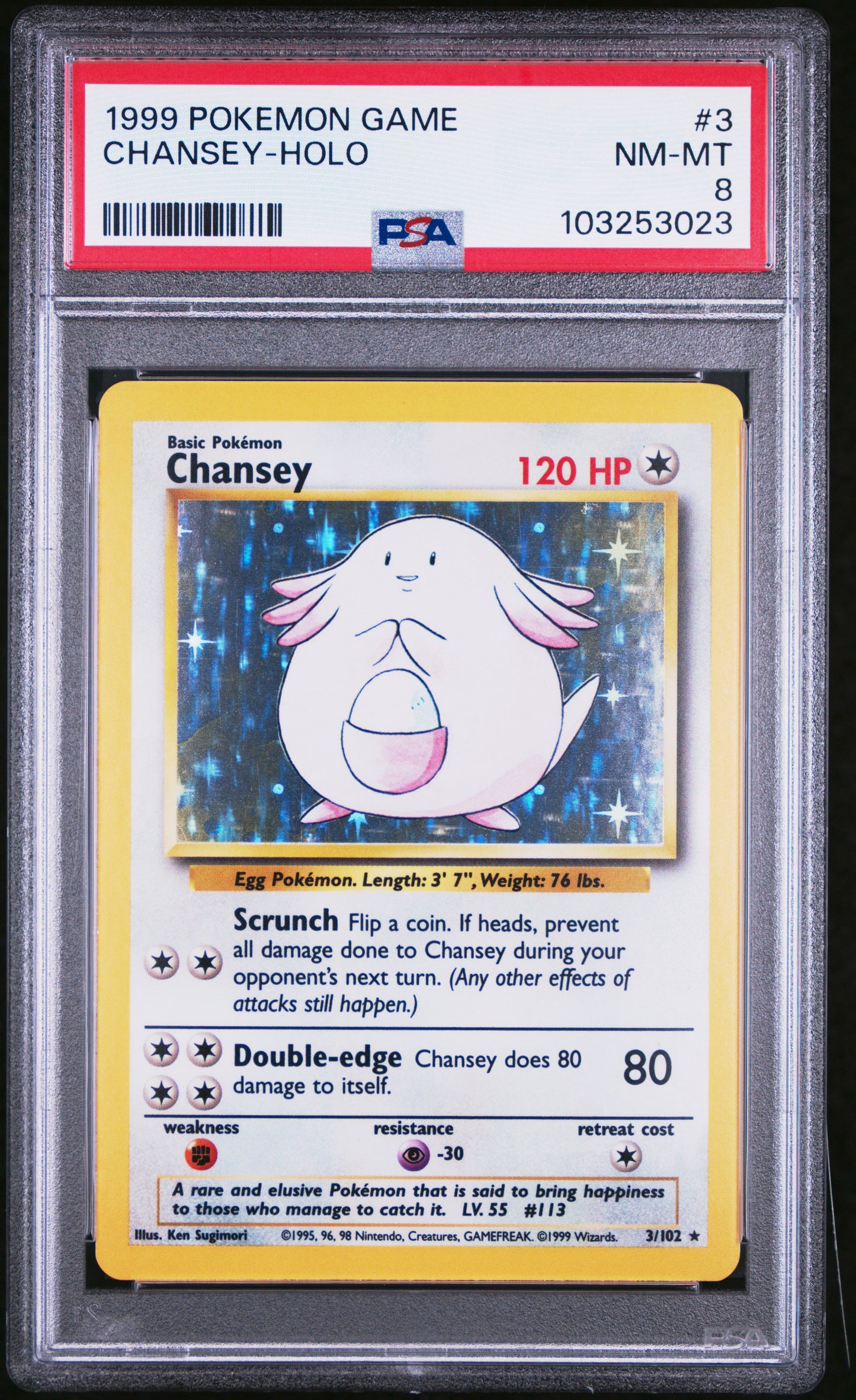 CHANSEY-HOLO 3/102 Unlimited POKEMON GAME PSA8 NM-MT 8 PSA population 3627 <a href=https://www.psacard.com/cert/103253023/psa>https://www.psacard.com/cert/103253023/psa</a>