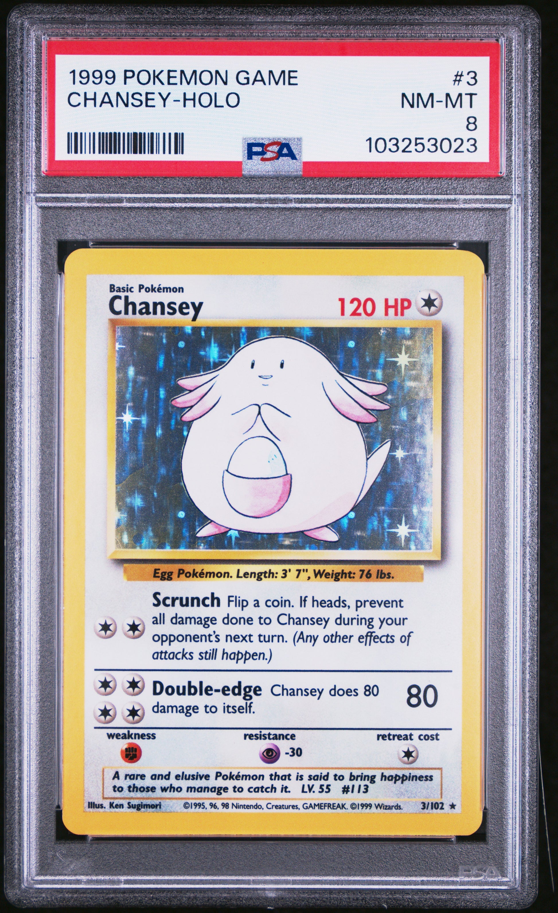 CHANSEY-HOLO 3/102 Unlimited POKEMON GAME PSA8 NM-MT 8 PSA population 3627 <a href=https://www.psacard.com/cert/103253023/psa>https://www.psacard.com/cert/103253023/psa</a>