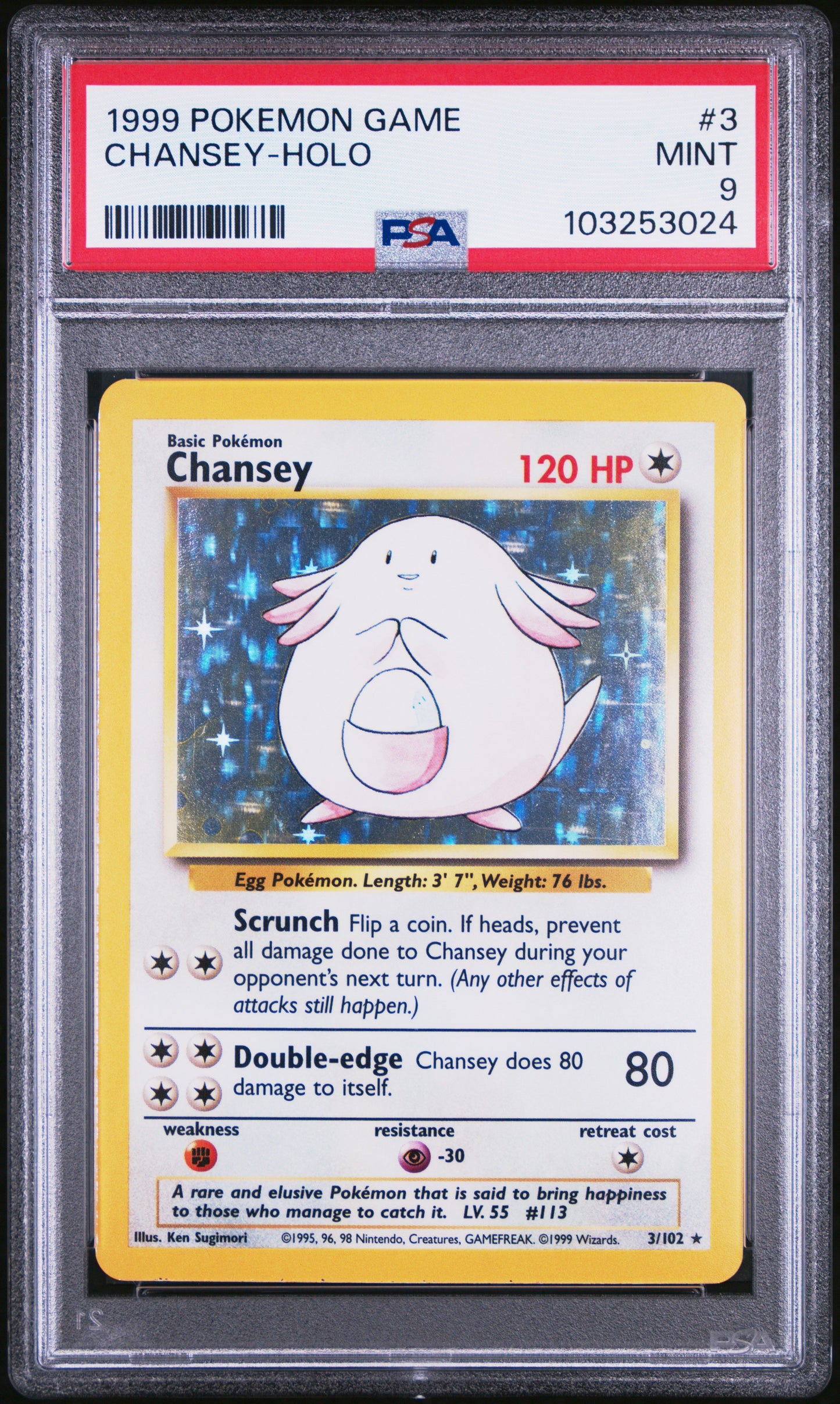 CHANSEY-HOLO 3/102 Unlimited POKEMON GAME PSA9 MINT 9 PSA population 2014 <a href=https://www.psacard.com/cert/103253024/psa>https://www.psacard.com/cert/103253024/psa</a>