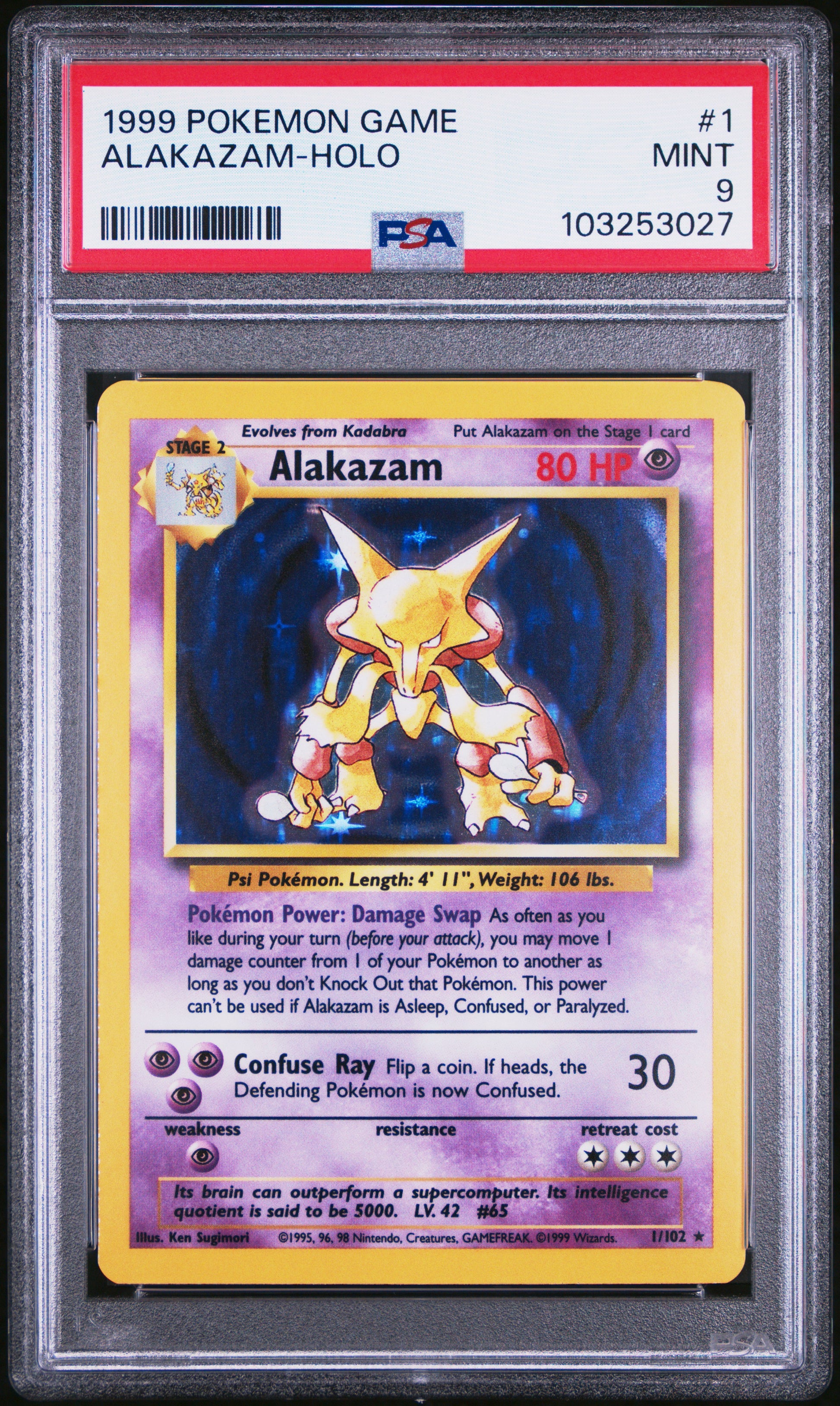 ALAKAZAM-HOLO 1/102 Unlimited POKEMON GAME PSA9 MINT 9 PSA population 3489 <a href=https://www.psacard.com/cert/103253027/psa>https://www.psacard.com/cert/103253027/psa</a>