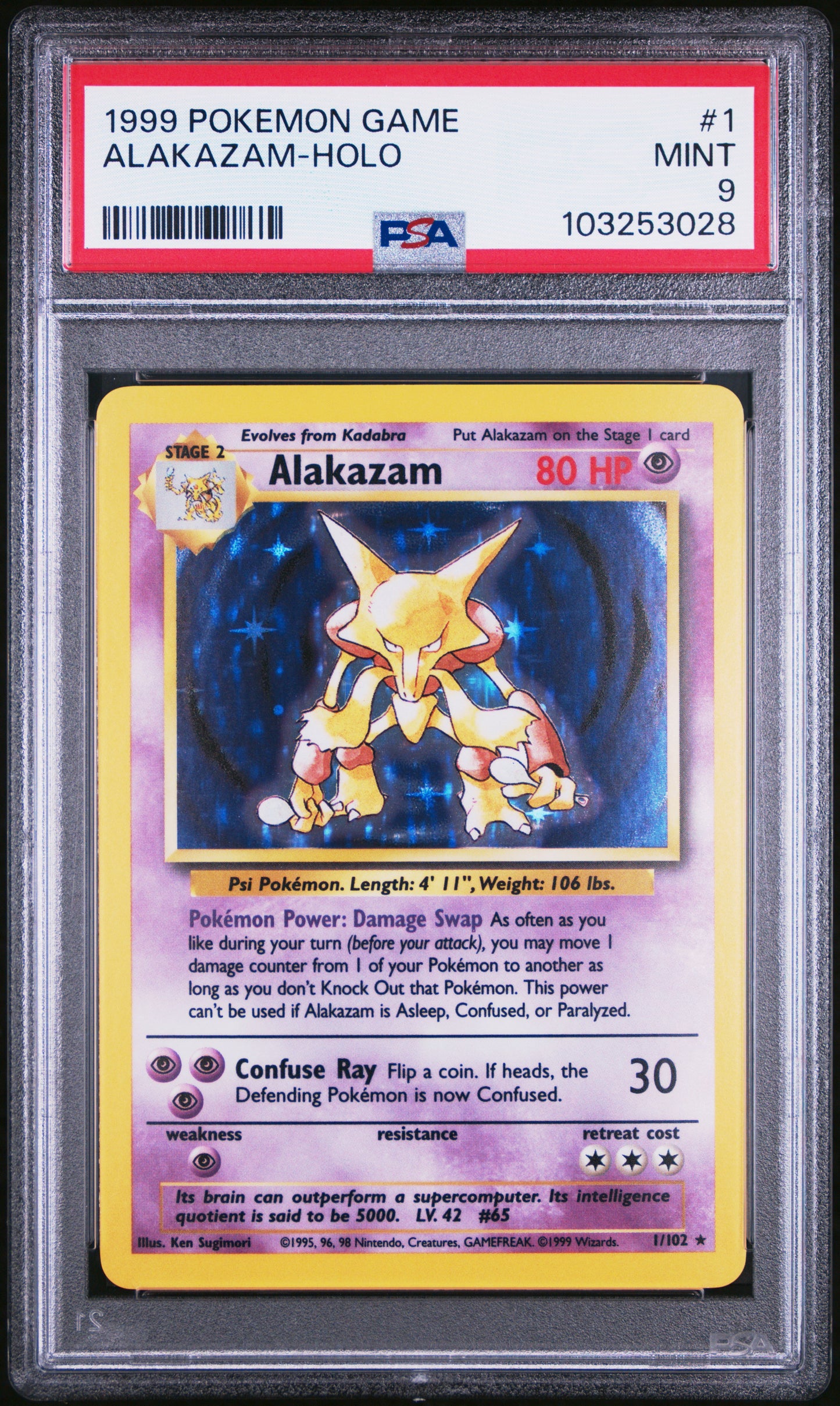 ALAKAZAM-HOLO 1/102 Unlimited POKEMON GAME PSA9 MINT 9 PSA population 3489 <a href=https://www.psacard.com/cert/103253028/psa>https://www.psacard.com/cert/103253028/psa</a>