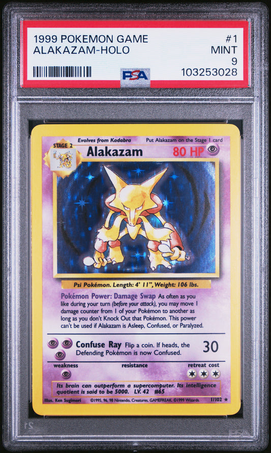 ALAKAZAM-HOLO 1/102 Unlimited POKEMON GAME PSA9 MINT 9 PSA population 3489 <a href=https://www.psacard.com/cert/103253028/psa>https://www.psacard.com/cert/103253028/psa</a>