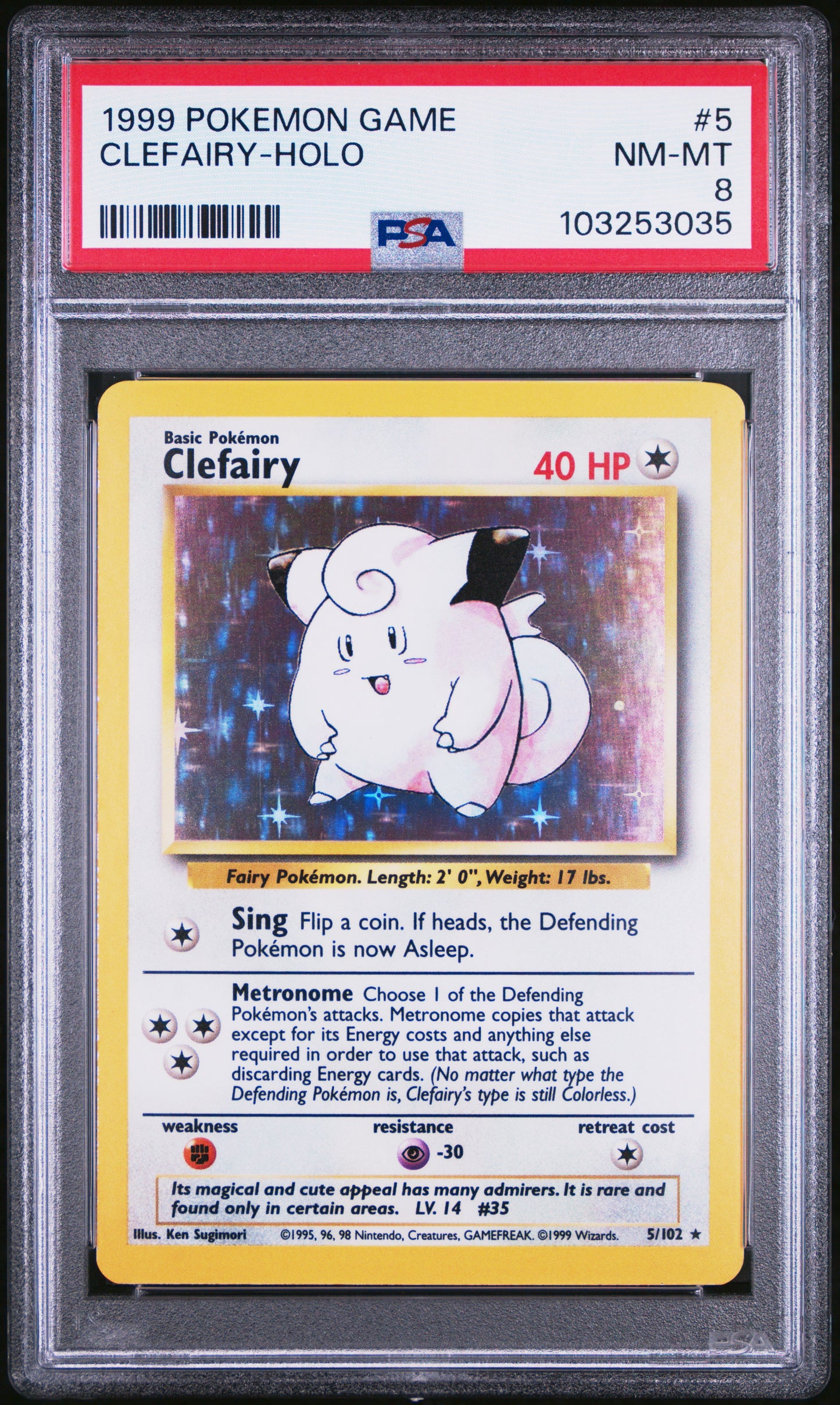 CLEFAIRY-HOLO 5/102 Unlimited POKEMON GAME PSA9 NM-MT 8 PSA population 3353 <a href=https://www.psacard.com/cert/103253035/psa>https://www.psacard.com/cert/103253035/psa</a>