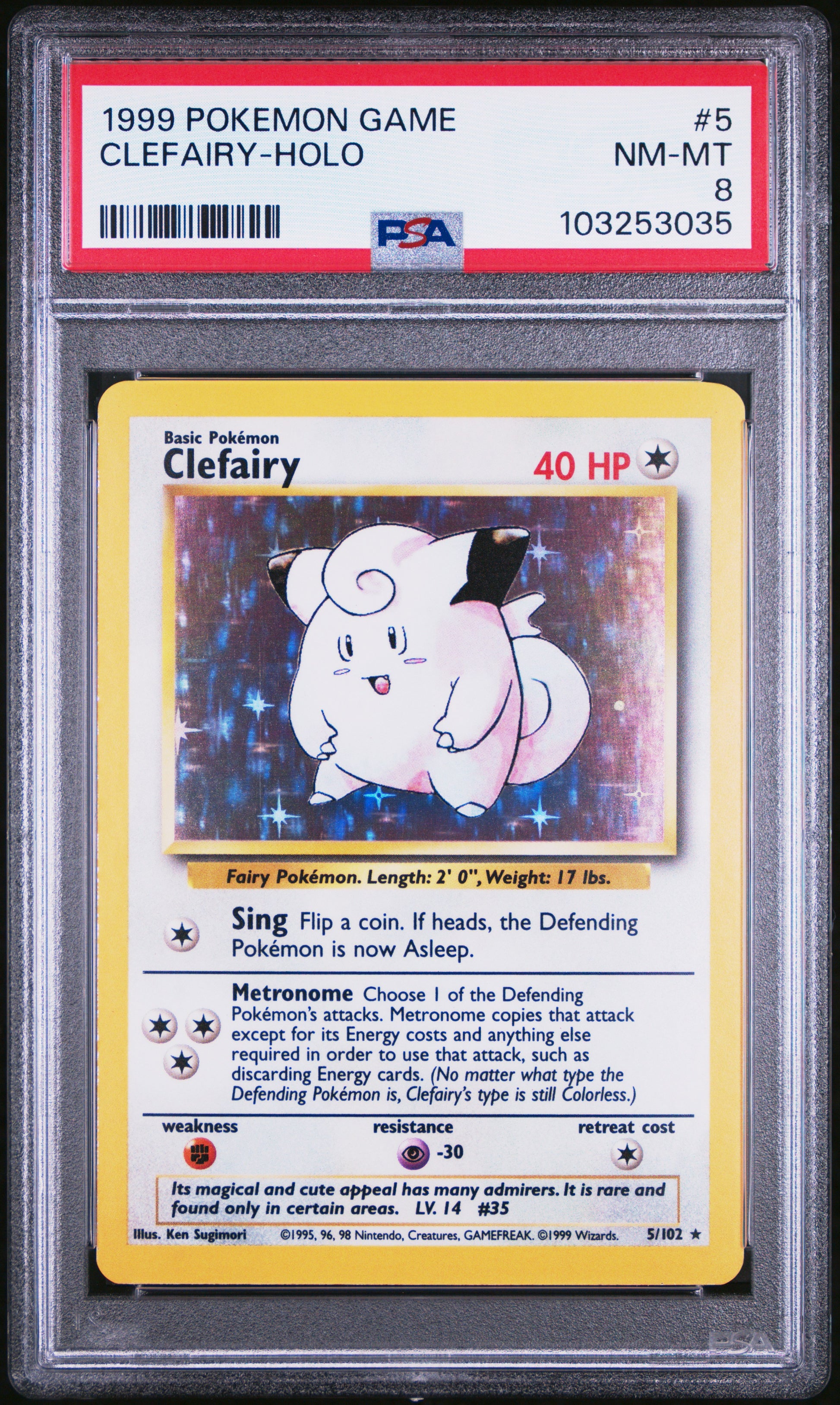 CLEFAIRY-HOLO 5/102 Unlimited POKEMON GAME PSA9 NM-MT 8 PSA population 3353 <a href=https://www.psacard.com/cert/103253035/psa>https://www.psacard.com/cert/103253035/psa</a>