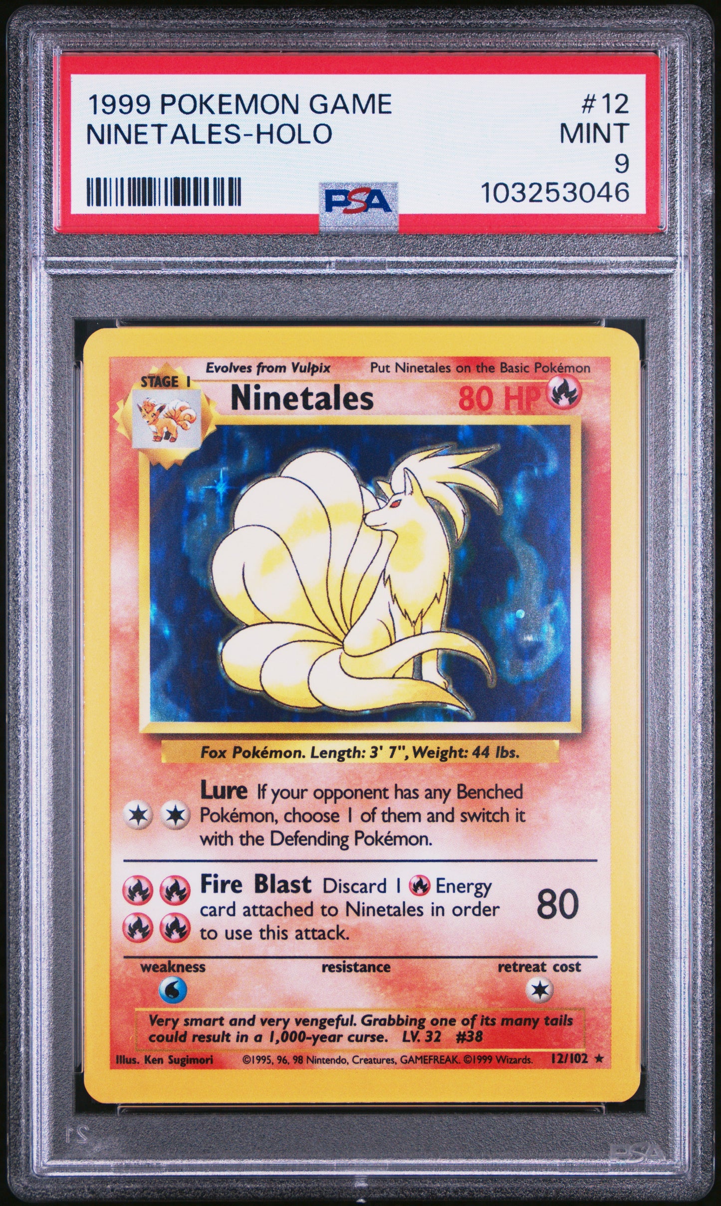 NINETALES-HOLO 12/102 Unlimited POKEMON GAME PSA9 MINT 9 PSA population 3981 <a href=https://www.psacard.com/cert/103253046/psa>https://www.psacard.com/cert/103253046/psa</a>