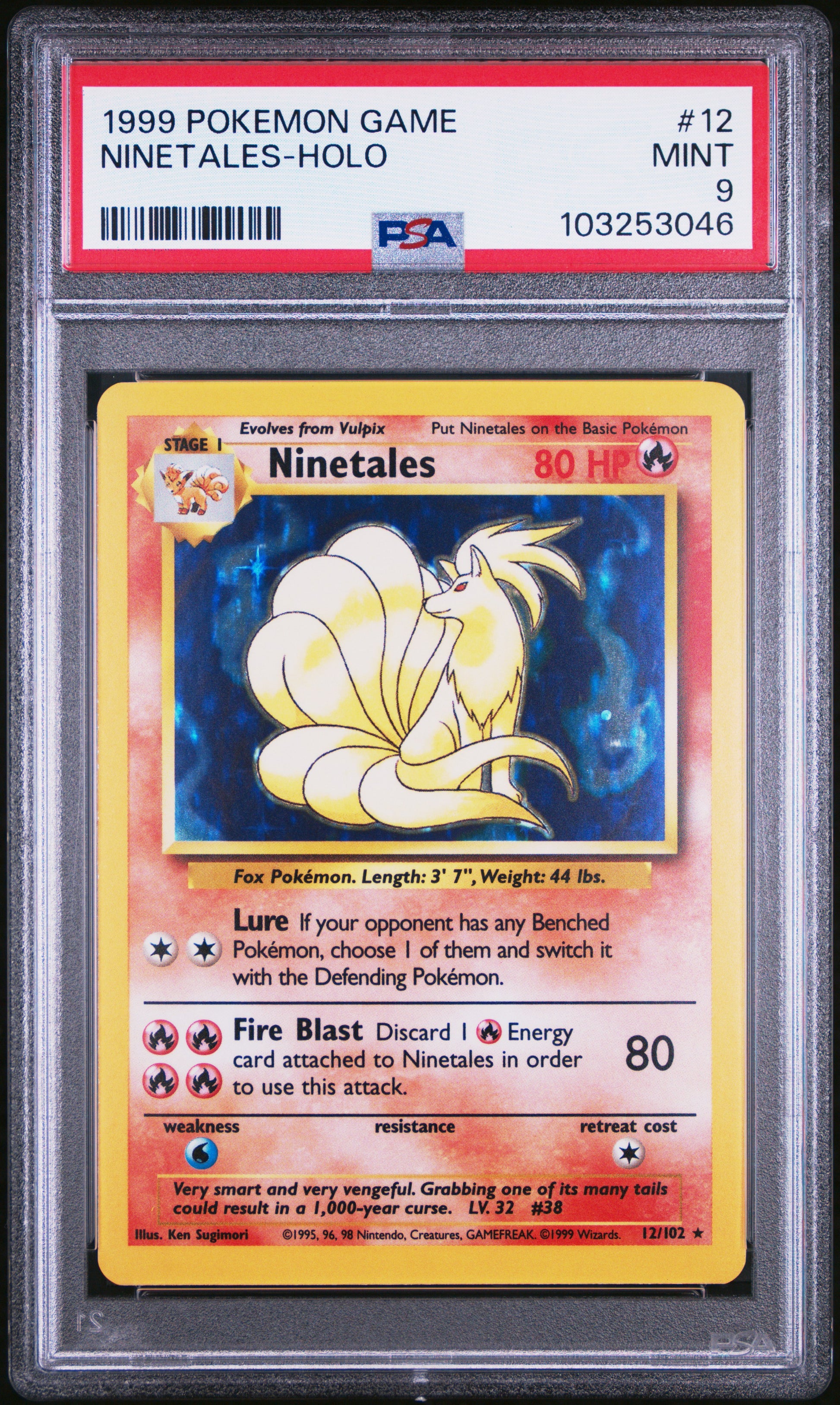 NINETALES-HOLO 12/102 Unlimited POKEMON GAME PSA9 MINT 9 PSA population 3981 <a href=https://www.psacard.com/cert/103253046/psa>https://www.psacard.com/cert/103253046/psa</a>