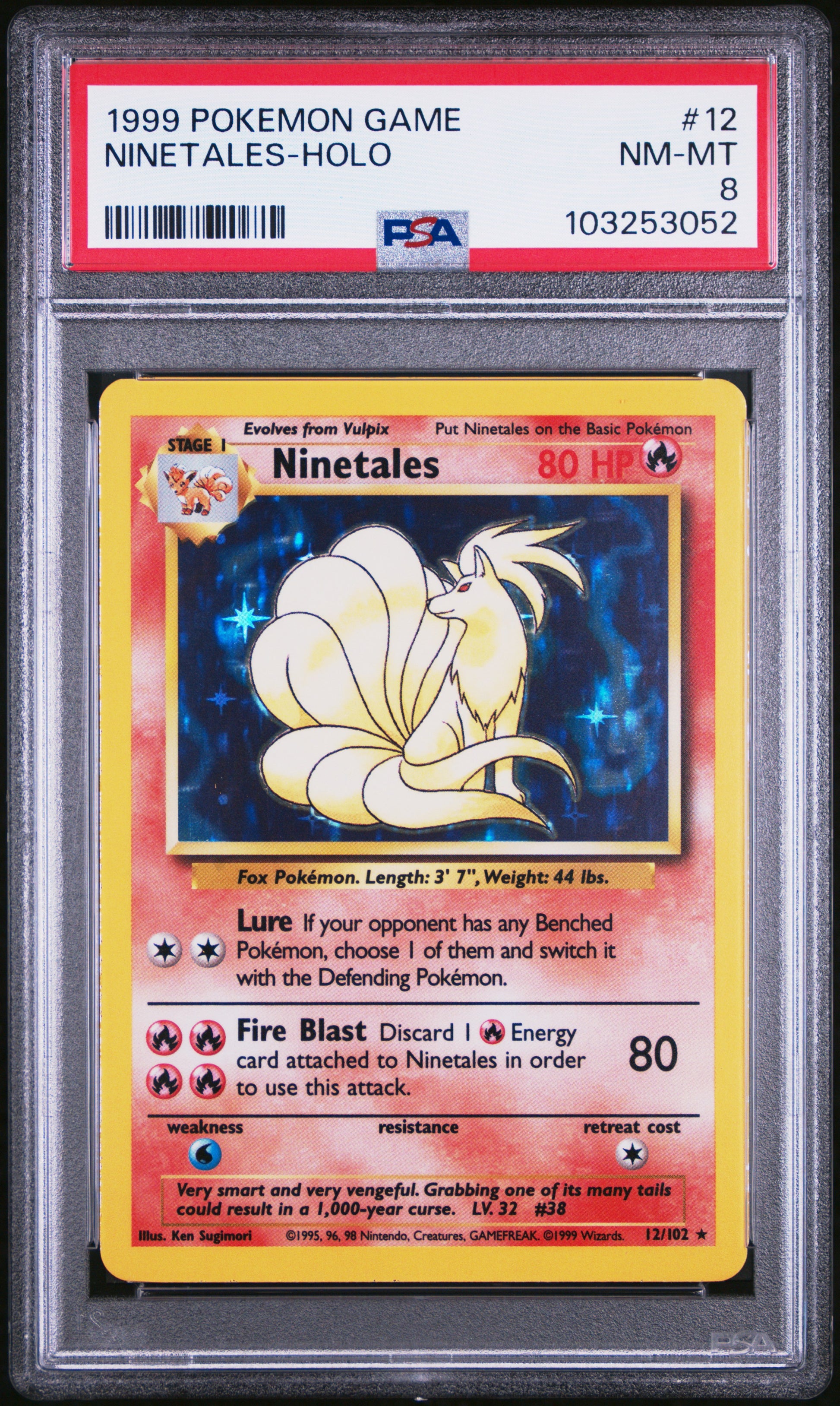 NINETALES-HOLO 12/102 Unlimited POKEMON GAME PSA9 NM-MT 8 PSA population 4478 <a href=https://www.psacard.com/cert/103253052/psa>https://www.psacard.com/cert/103253052/psa</a>