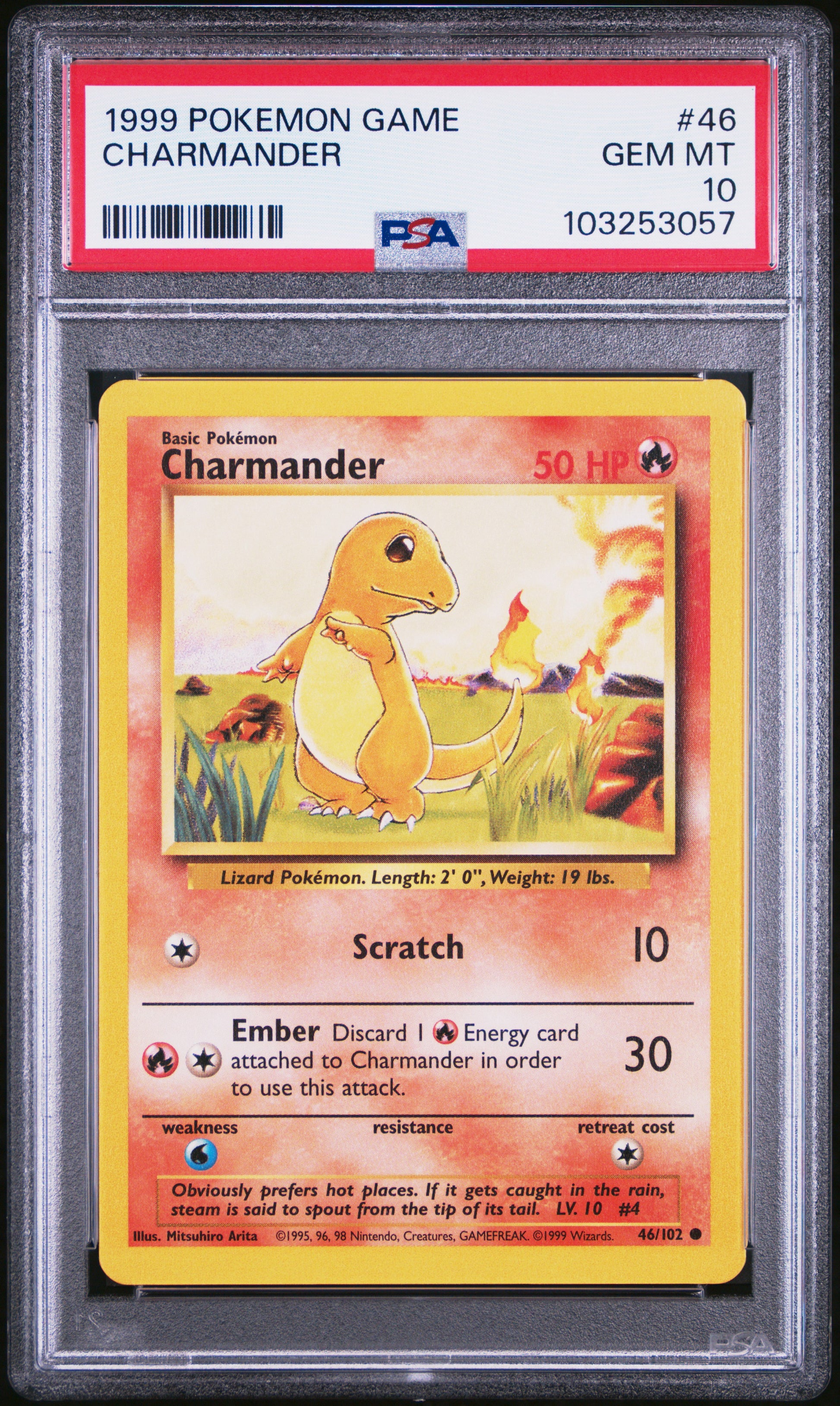 CHARMANDER 46/102 Unlimited POKEMON GAME PSA10 GEM MT 10 PSA population 3578 <a href=https://www.psacard.com/cert/103253057/psa>https://www.psacard.com/cert/103253057/psa</a>