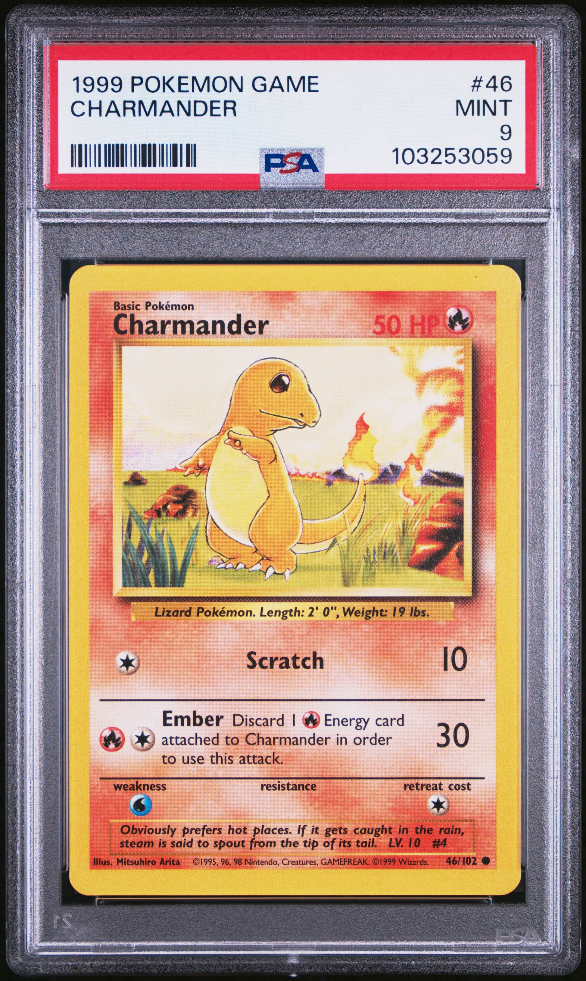 CHARMANDER 46/102 Unlimited POKEMON GAME PSA9 MINT 9 PSA population 6712 <a href=https://www.psacard.com/cert/103253059/psa>https://www.psacard.com/cert/103253059/psa</a>