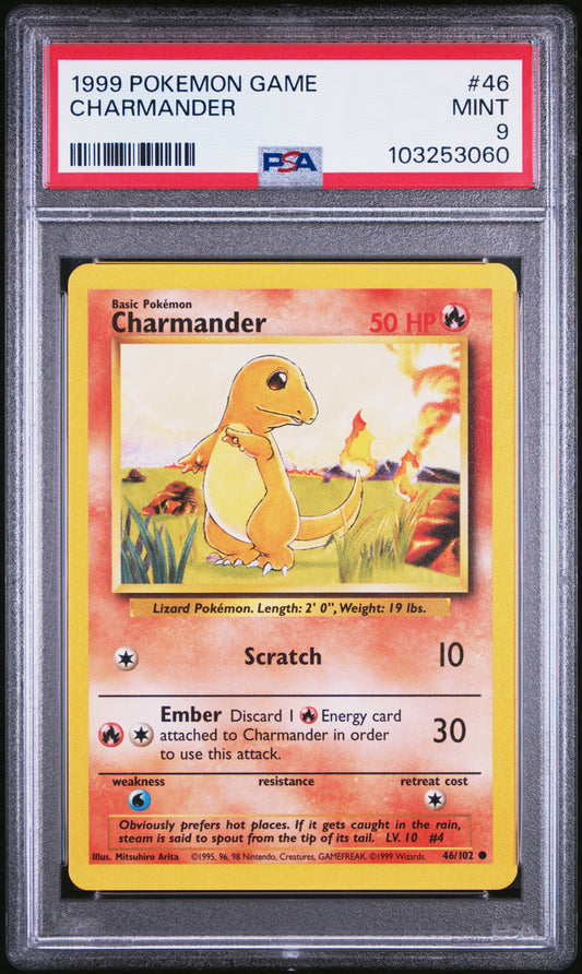 CHARMANDER 46/102 Unlimited POKEMON GAME PSA9 MINT 9 PSA population 6712 <a href=https://www.psacard.com/cert/103253060/psa>https://www.psacard.com/cert/103253060/psa</a>