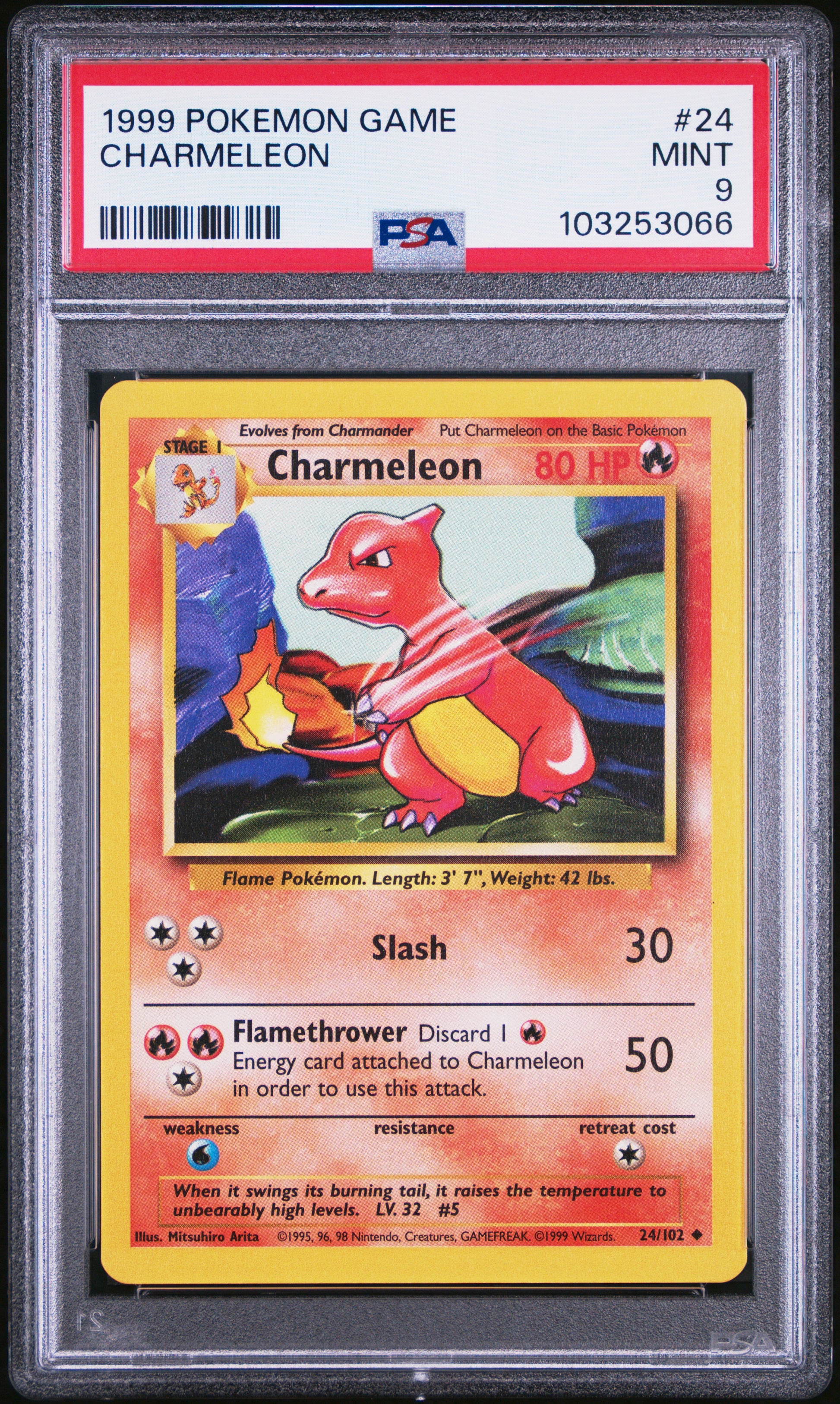 CHARMELEON 24/102 Unlimited POKEMON GAME PSA9 MINT 9 PSA population 3163 <a href=https://www.psacard.com/cert/103253066/psa>https://www.psacard.com/cert/103253066/psa</a>