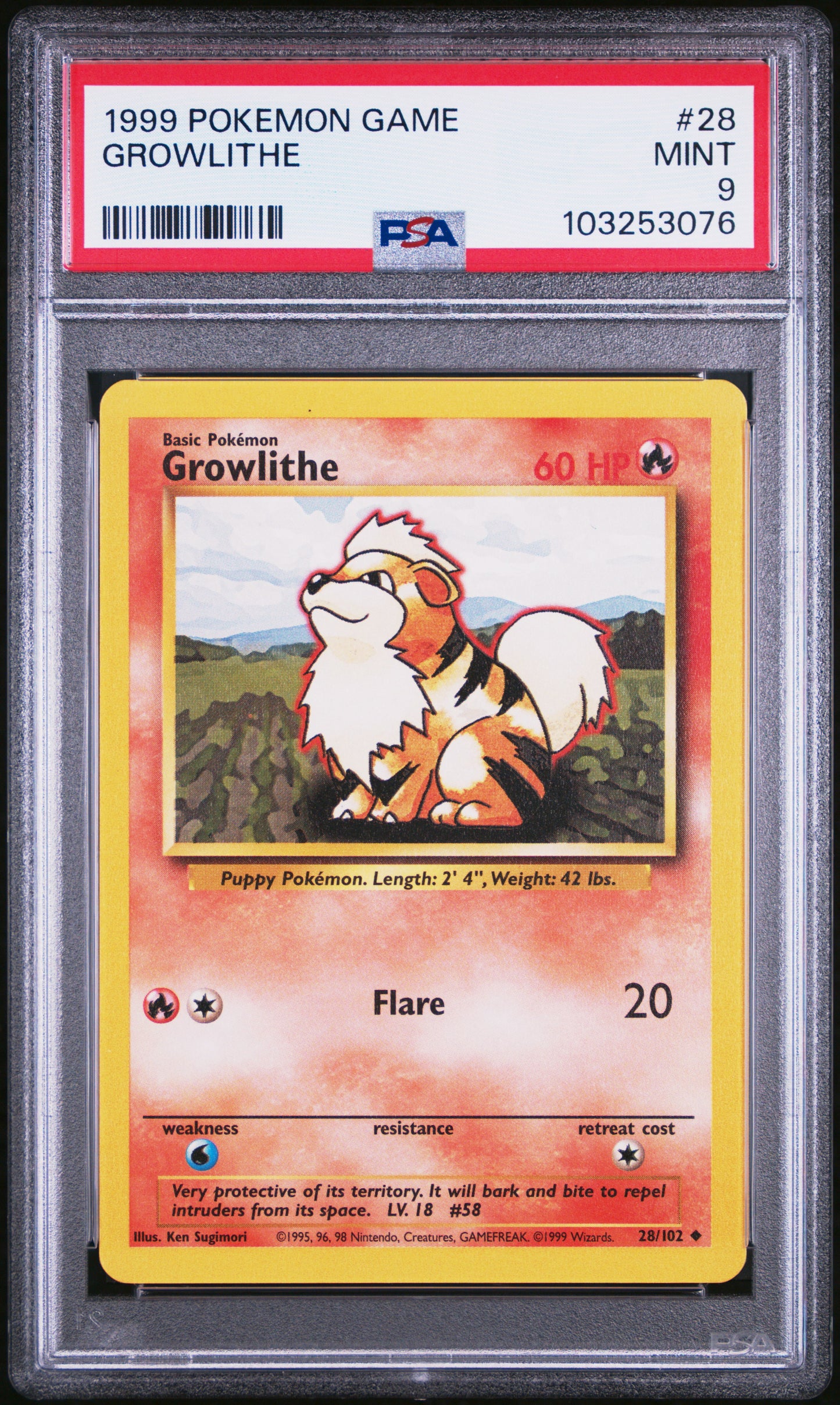 GROWLITHE 28/102 Unlimited POKEMON GAME PSA9 MINT 9 PSA population 775 <a href=https://www.psacard.com/cert/103253076/psa>https://www.psacard.com/cert/103253076/psa</a>