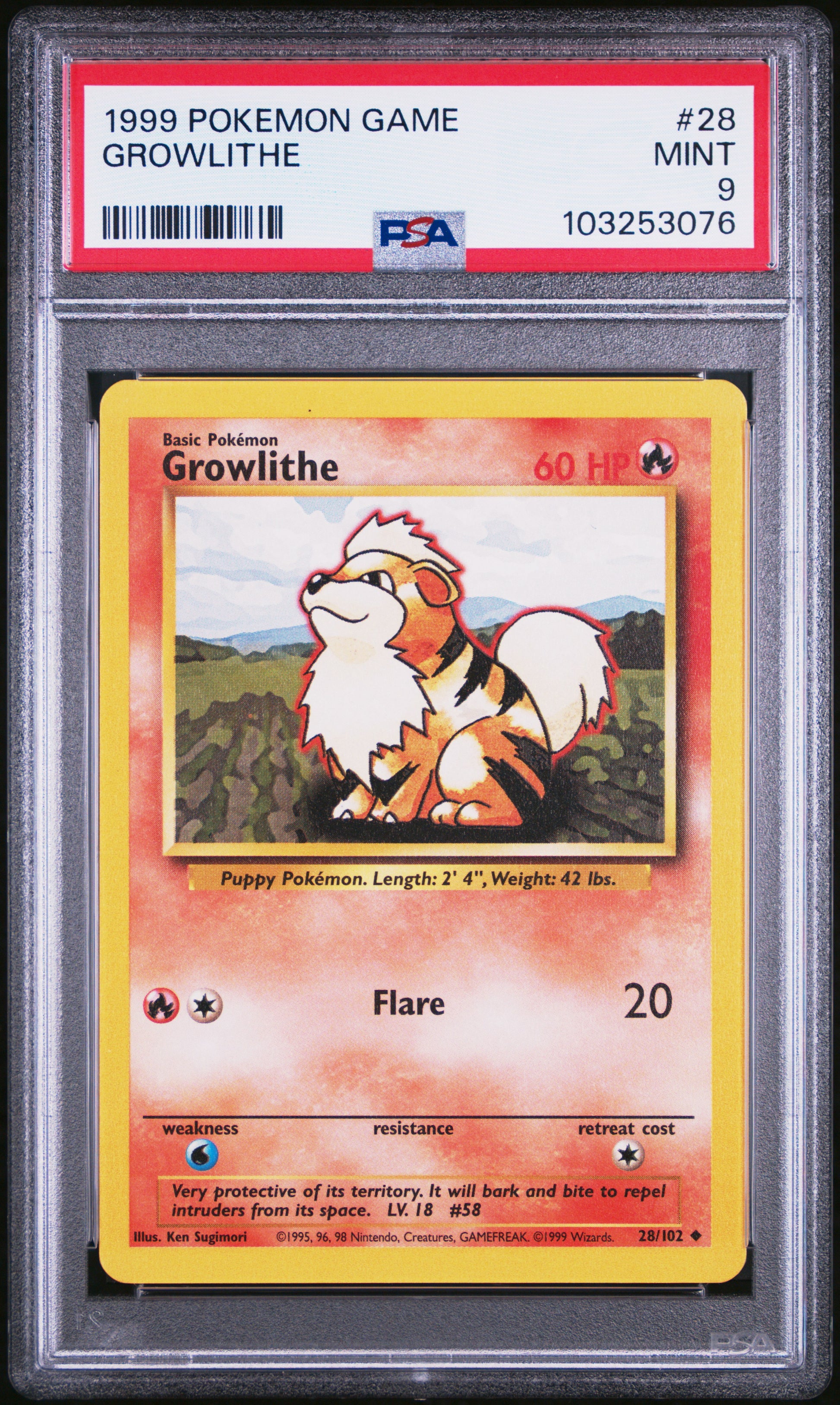 GROWLITHE 28/102 Unlimited POKEMON GAME PSA9 MINT 9 PSA population 775 <a href=https://www.psacard.com/cert/103253076/psa>https://www.psacard.com/cert/103253076/psa</a>