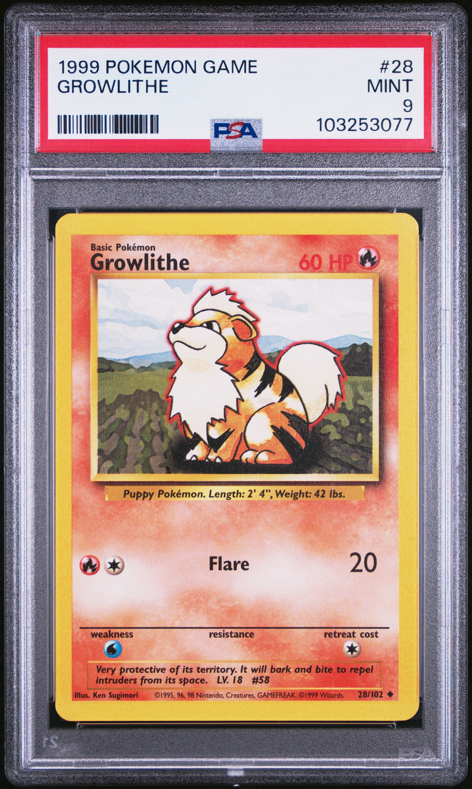 GROWLITHE 28/102 Unlimited POKEMON GAME PSA9 MINT 9 PSA population 775 <a href=https://www.psacard.com/cert/103253077/psa>https://www.psacard.com/cert/103253077/psa</a>