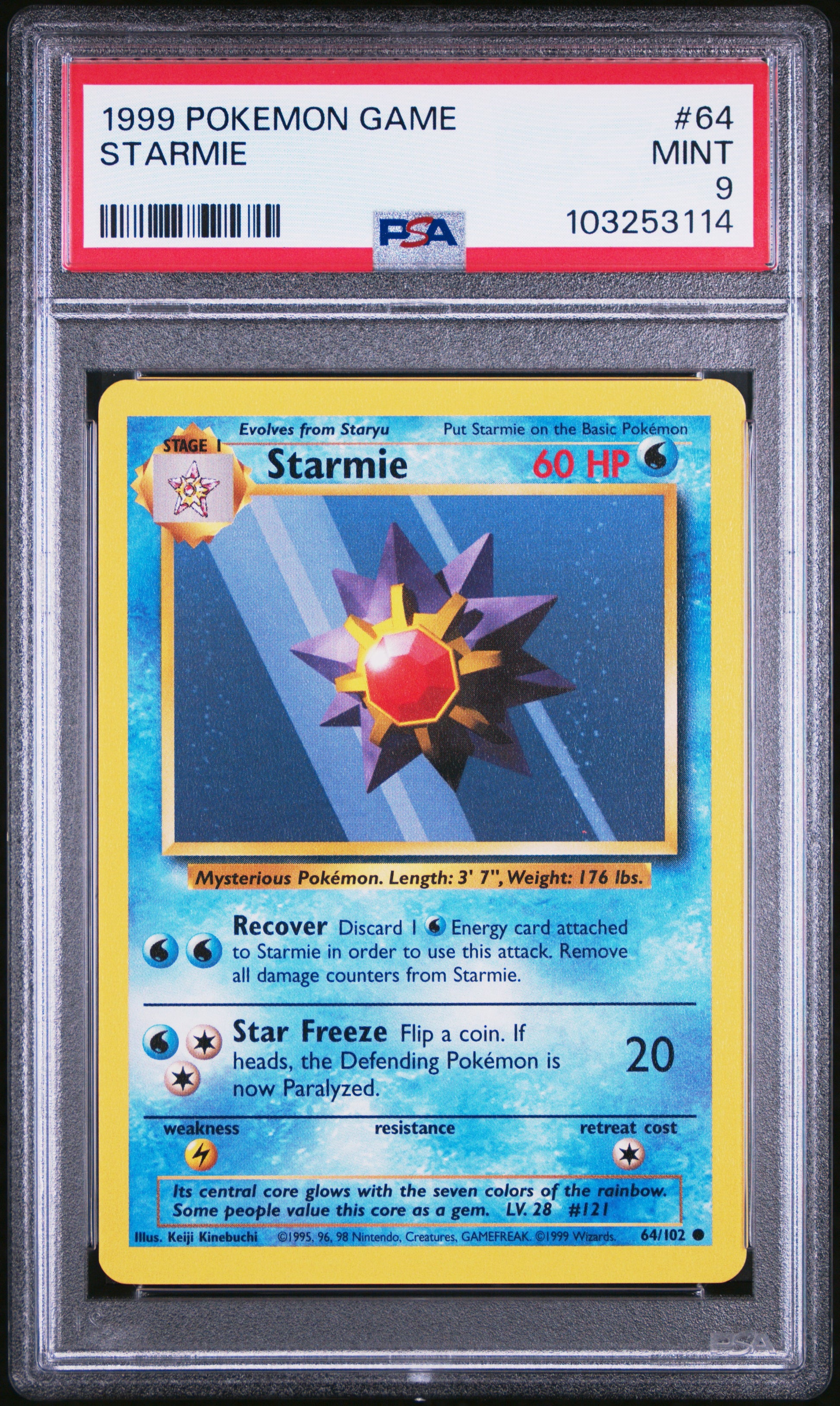 STARMIE 64/102 Unlimited POKEMON GAME PSA9 MINT 9 PSA population 501 <a href=https://www.psacard.com/cert/103253114/psa>https://www.psacard.com/cert/103253114/psa</a>