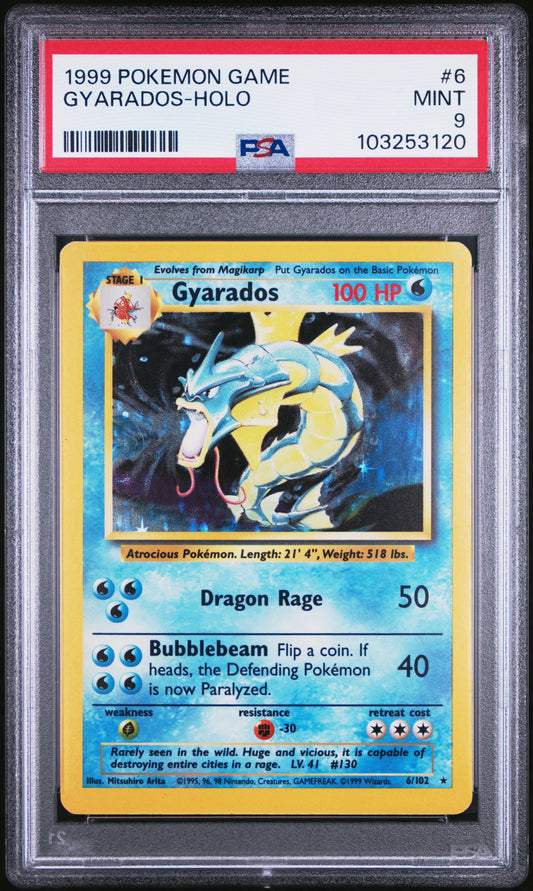 GYARADOS-HOLO 6/102 Unlimited POKEMON GAME PSA9 MINT 9 PSA population 4212 <a href=https://www.psacard.com/cert/103253120/psa>https://www.psacard.com/cert/103253120/psa</a>