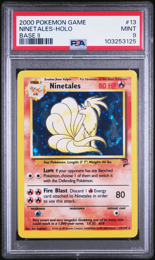 NINETALES-HOLO 13/130 Common POKEMON GAME BASE II BASE II PSA9 MINT 9 PSA population 748 <a href=https://www.psacard.com/cert/103253125/psa>https://www.psacard.com/cert/103253125/psa</a>