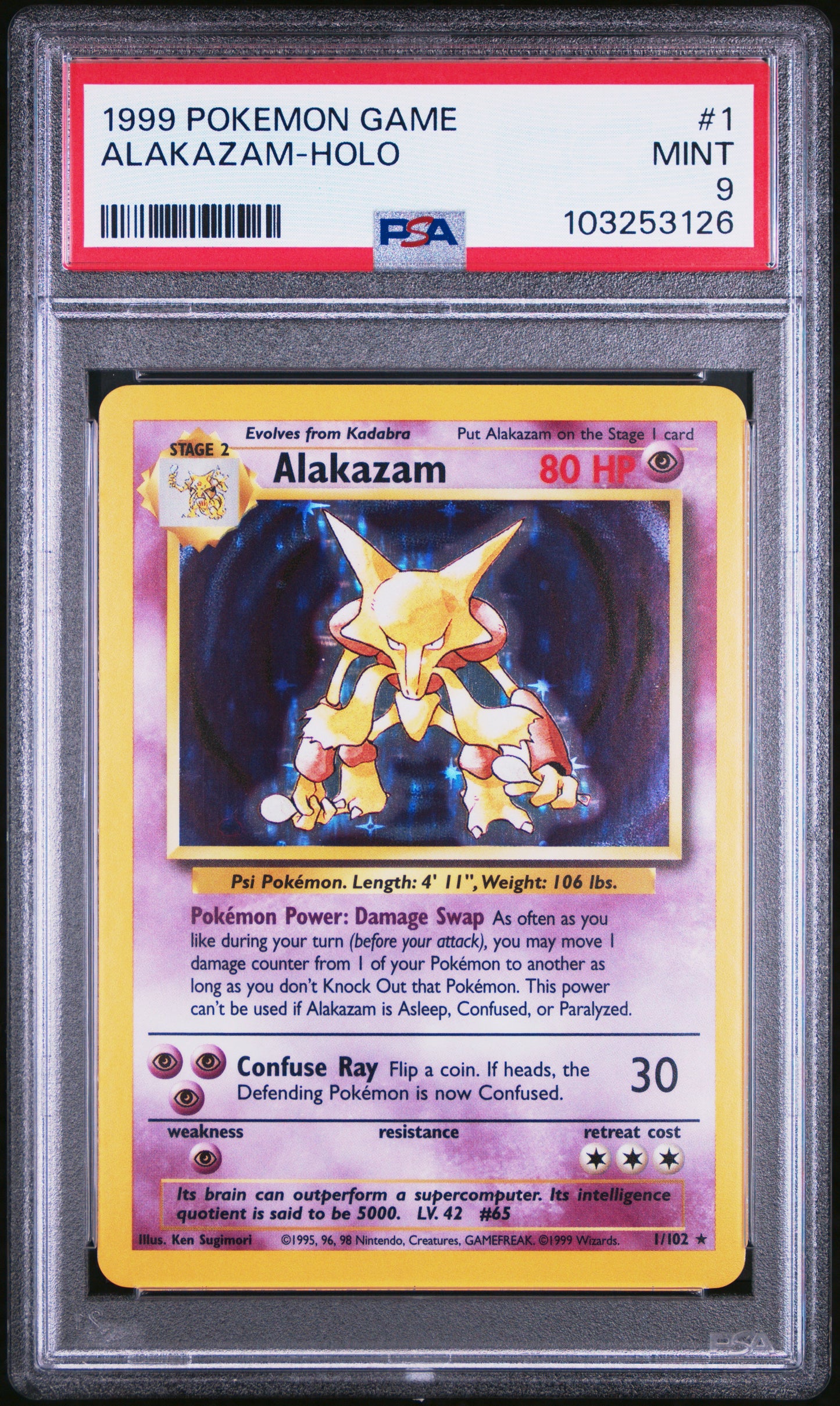 ALAKAZAM-HOLO 1/102 Unlimited POKEMON GAME PSA9 MINT 9 PSA population 3489 <a href=https://www.psacard.com/cert/103253126/psa>https://www.psacard.com/cert/103253126/psa</a>