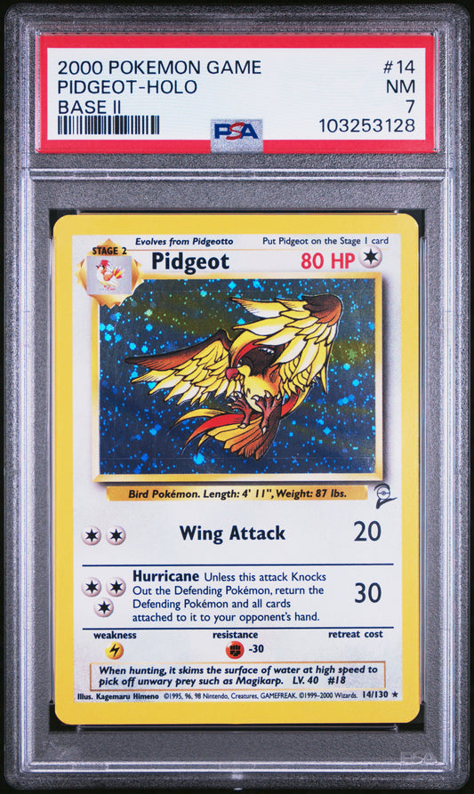 PIDGEOT-HOLO 14/130 Common POKEMON GAME BASE II BASE II PSA7 NM 7 PSA population 574 <a href=https://www.psacard.com/cert/103253128/psa>https://www.psacard.com/cert/103253128/psa</a>
