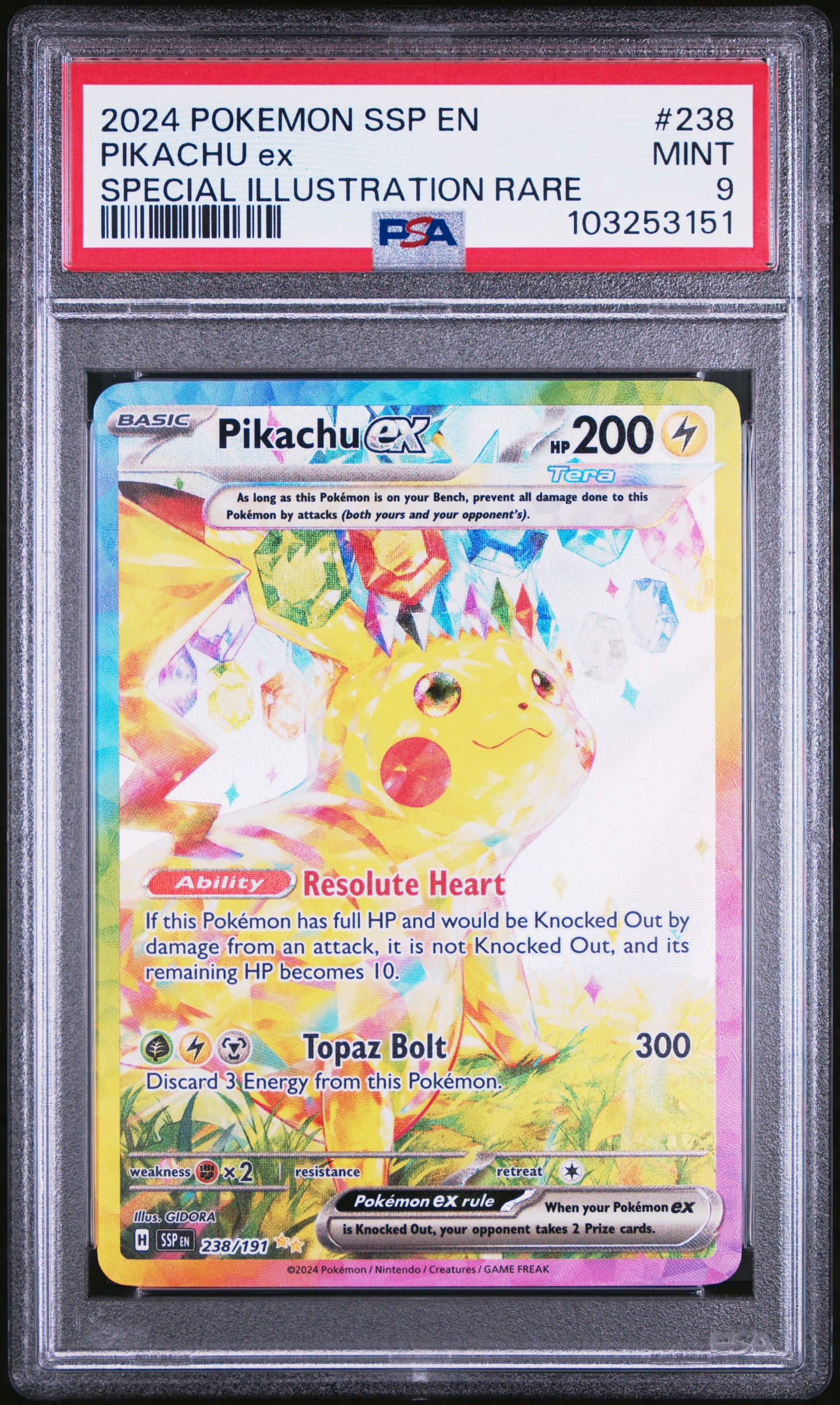 PIKACHU EX 238/191 Common POKEMON SSP EN-SURGING SPARKS SPECIAL ILLUSTRATION RARE PSA9 MINT 9 PSA population 9490 <a href=https://www.psacard.com/cert/103253151/psa>https://www.psacard.com/cert/103253151/psa</a>