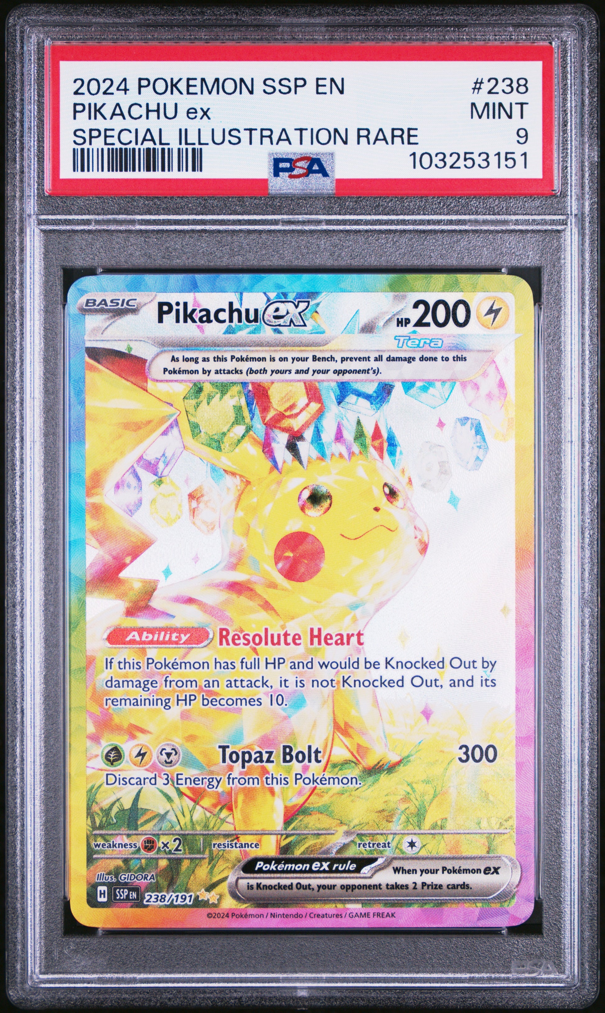 PIKACHU EX 238/191 Common POKEMON SSP EN-SURGING SPARKS SPECIAL ILLUSTRATION RARE PSA9 MINT 9 PSA population 9490 <a href=https://www.psacard.com/cert/103253151/psa>https://www.psacard.com/cert/103253151/psa</a>