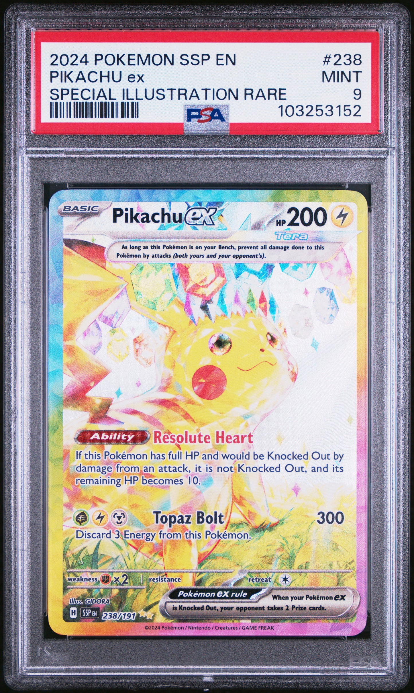 PIKACHU EX 238/191 Common POKEMON SSP EN-SURGING SPARKS SPECIAL ILLUSTRATION RARE PSA9 MINT 9 PSA population 9490 <a href=https://www.psacard.com/cert/103253152/psa>https://www.psacard.com/cert/103253152/psa</a>