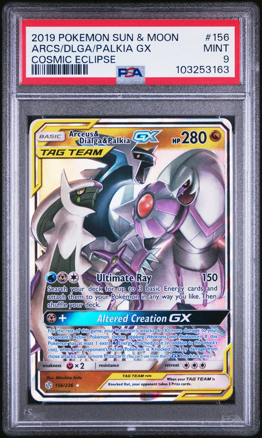 ARCS/DLGA/PALKIA GX 156/236 Common POKEMON SUN & MOON COSMIC ECLIPSE COSMIC ECLIPSE PSA9 MINT 9 PSA population 1038 <a href=https://www.psacard.com/cert/103253163/psa>https://www.psacard.com/cert/103253163/psa</a>