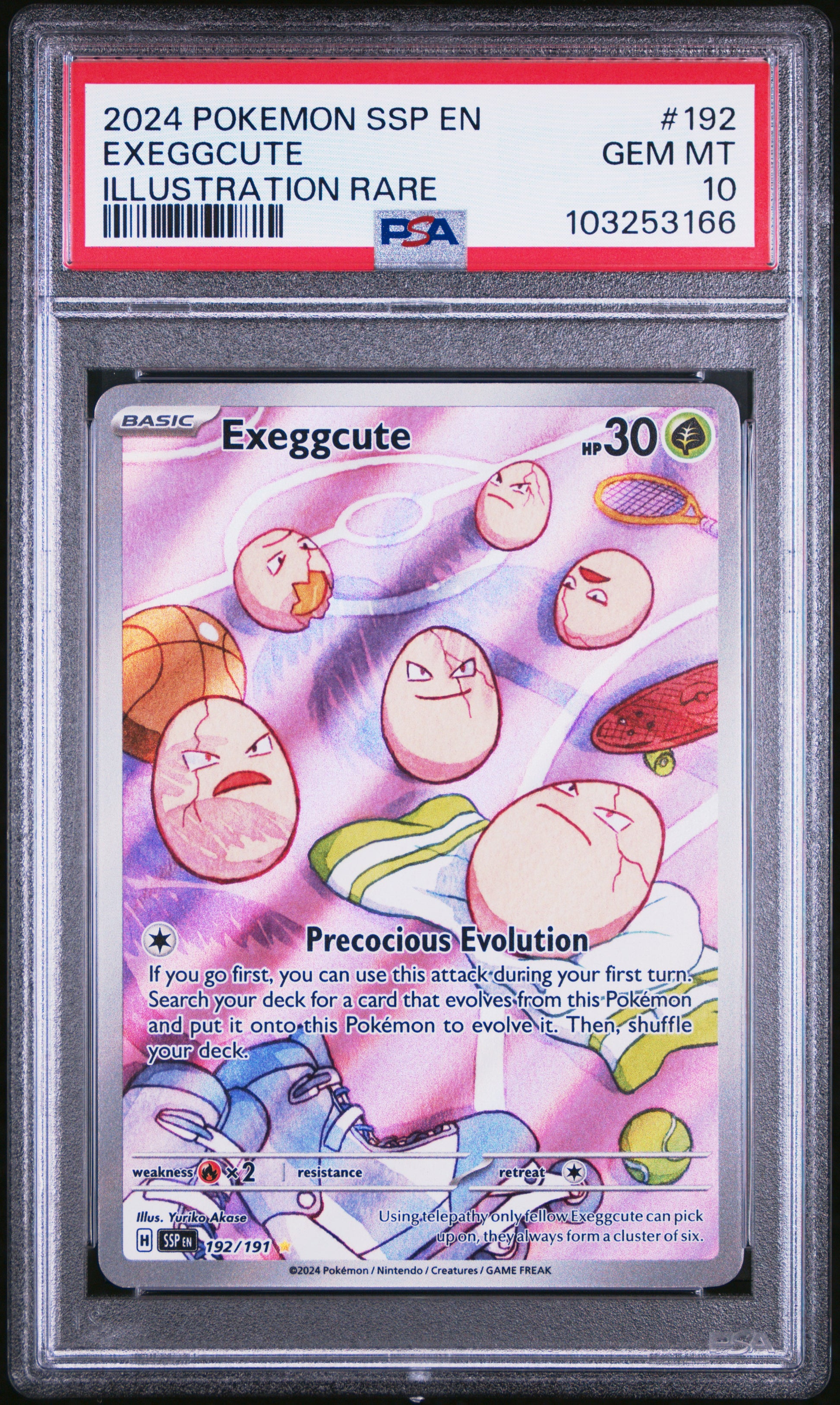 EXEGGCUTE 192/191 Common POKEMON SSP EN-SURGING SPARKS ILLUSTRATION RARE PSA10 GEM MT 10 PSA population 1236 <a href=https://www.psacard.com/cert/103253166/psa>https://www.psacard.com/cert/103253166/psa</a>