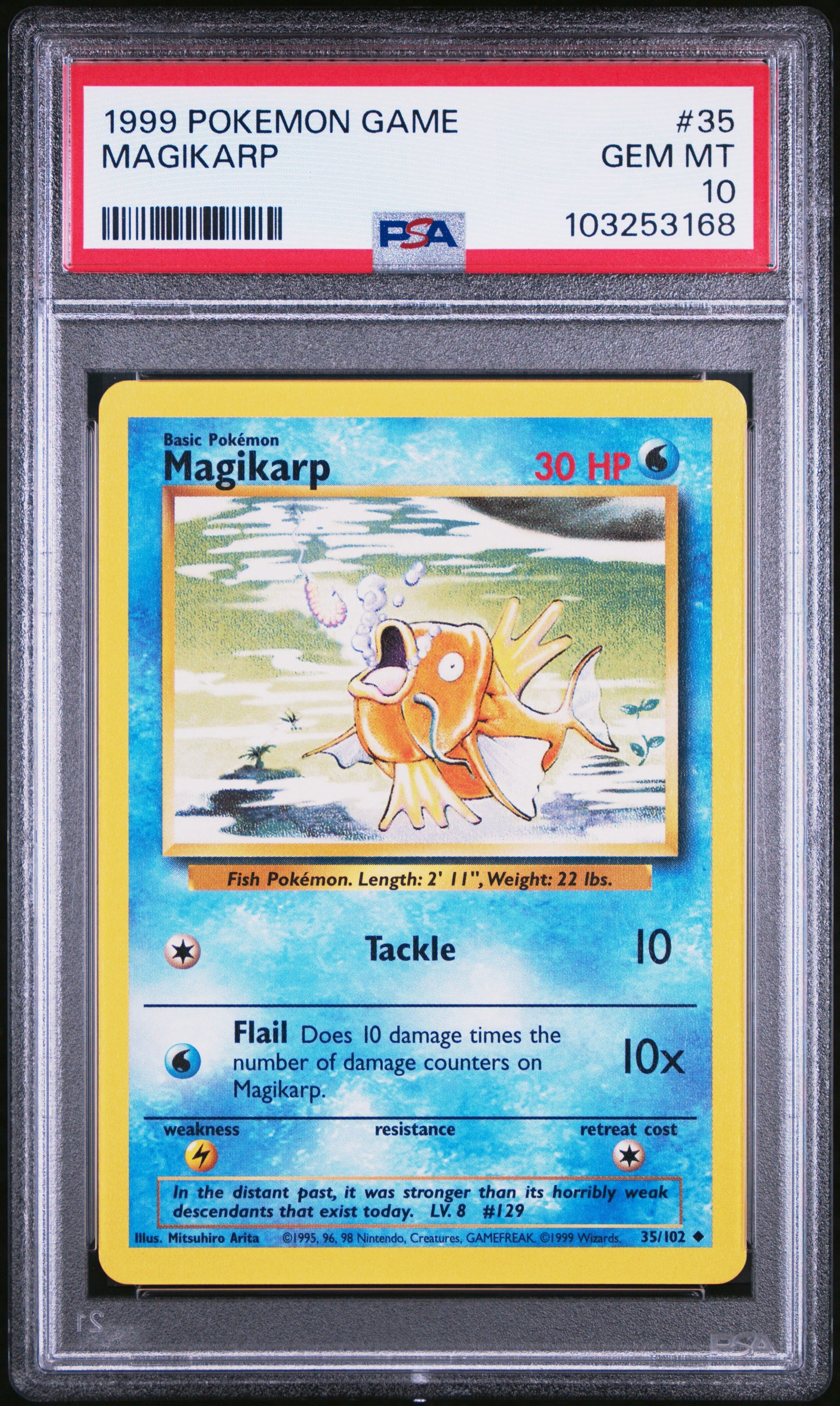 MAGIKARP 35/102 Unlimited POKEMON GAME PSA10 GEM MT 10 PSA population 400 <a href=https://www.psacard.com/cert/103253168/psa>https://www.psacard.com/cert/103253168/psa</a>