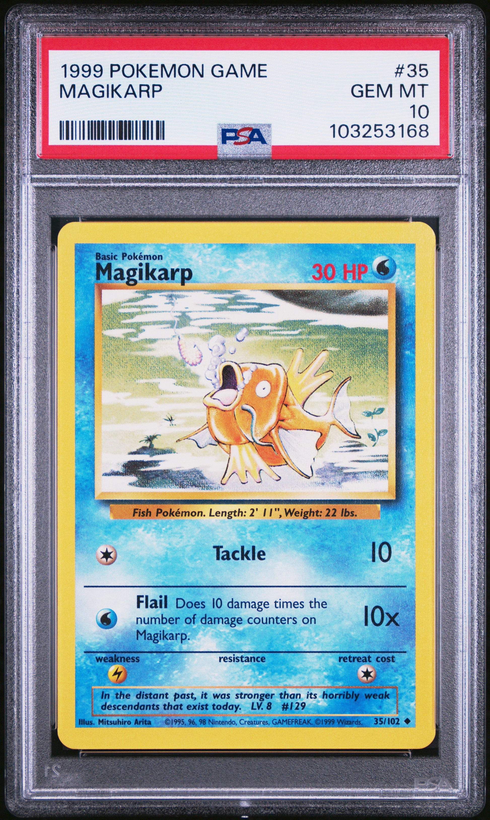 MAGIKARP 35/102 Unlimited POKEMON GAME PSA10 GEM MT 10 PSA population 400 <a href=https://www.psacard.com/cert/103253168/psa>https://www.psacard.com/cert/103253168/psa</a>