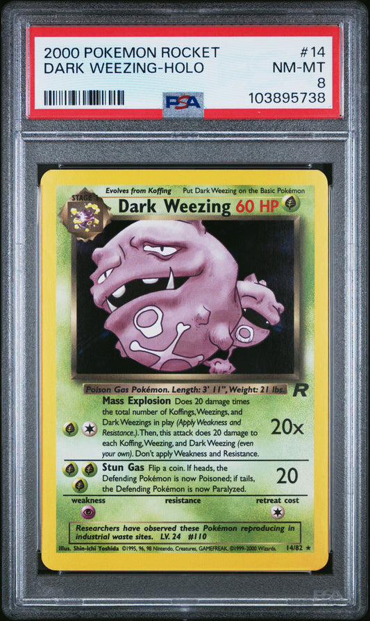 DARK WEEZING-HOLO 14/82 Common POKEMON ROCKET PSA8 NM-MT 8 PSA population 977 <a href=https://www.psacard.com/cert/103895738/psa>https://www.psacard.com/cert/103895738/psa</a>