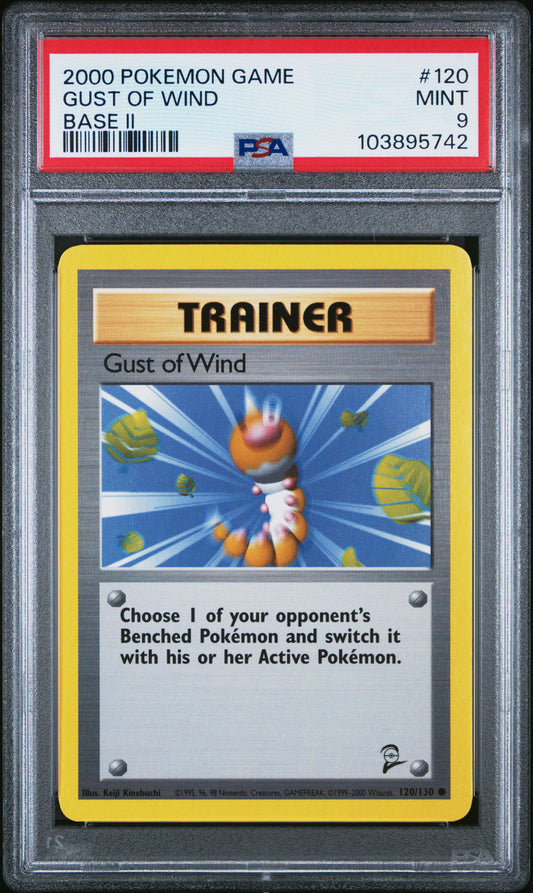 GUST OF WIND 120/130 Common POKEMON GAME BASE II BASE II PSA9 MINT 9 PSA population 36 <a href=https://www.psacard.com/cert/103895742/psa>https://www.psacard.com/cert/103895742/psa</a>