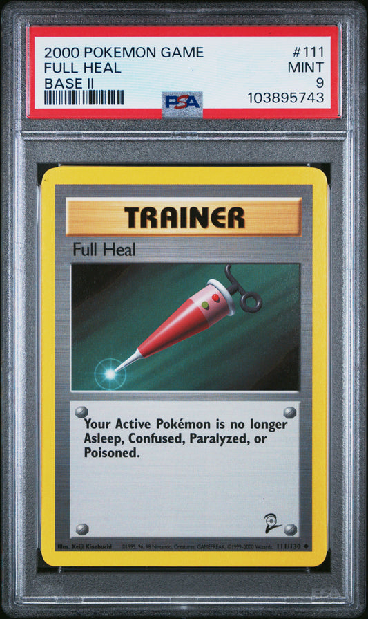 FULL HEAL 111/130 Common POKEMON GAME BASE II BASE II PSA9 MINT 9 PSA population 33 <a href=https://www.psacard.com/cert/103895743/psa>https://www.psacard.com/cert/103895743/psa</a>